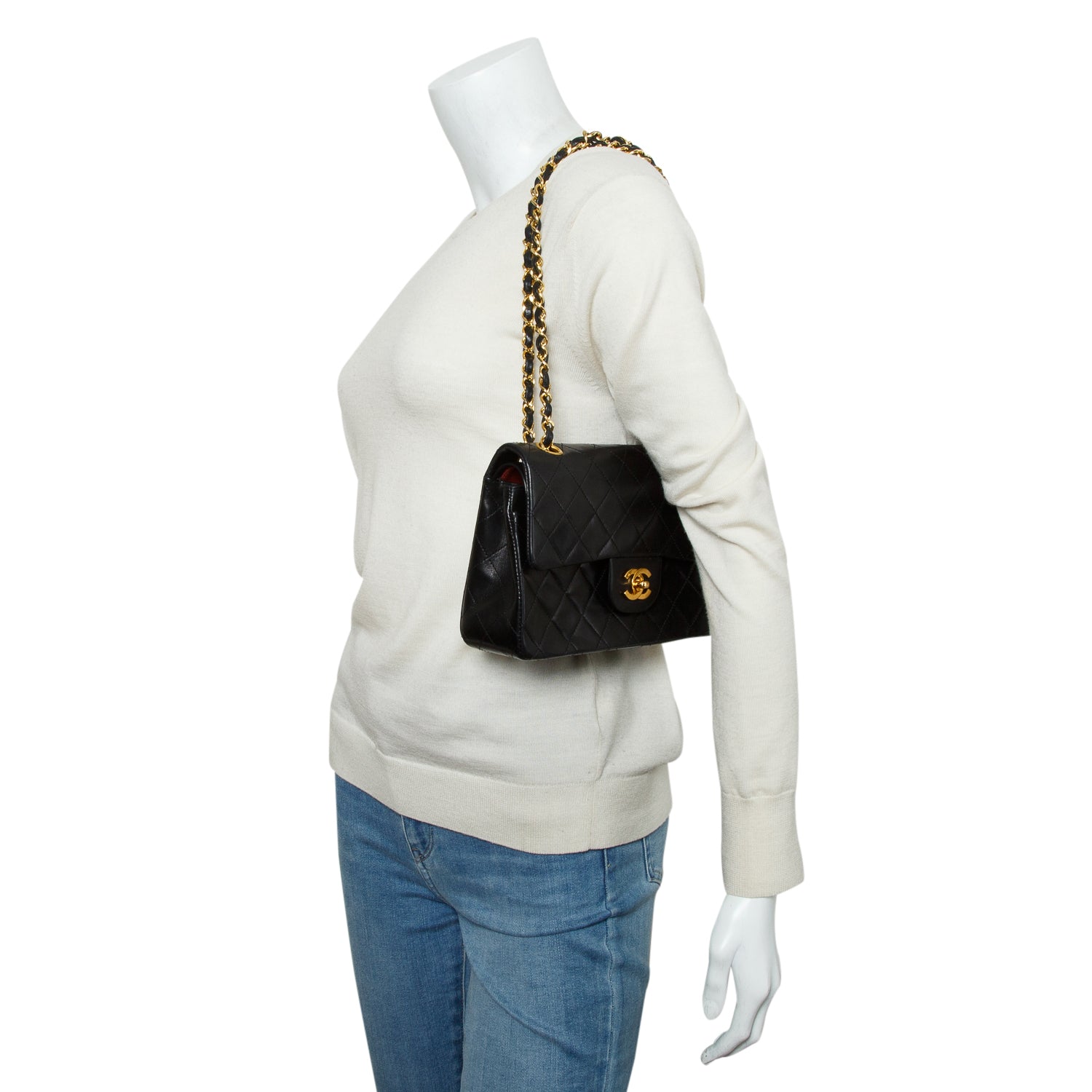 Chanel Vintage Black Lambskin Classic Small Double Flap Bag w/ Authenticity Card
