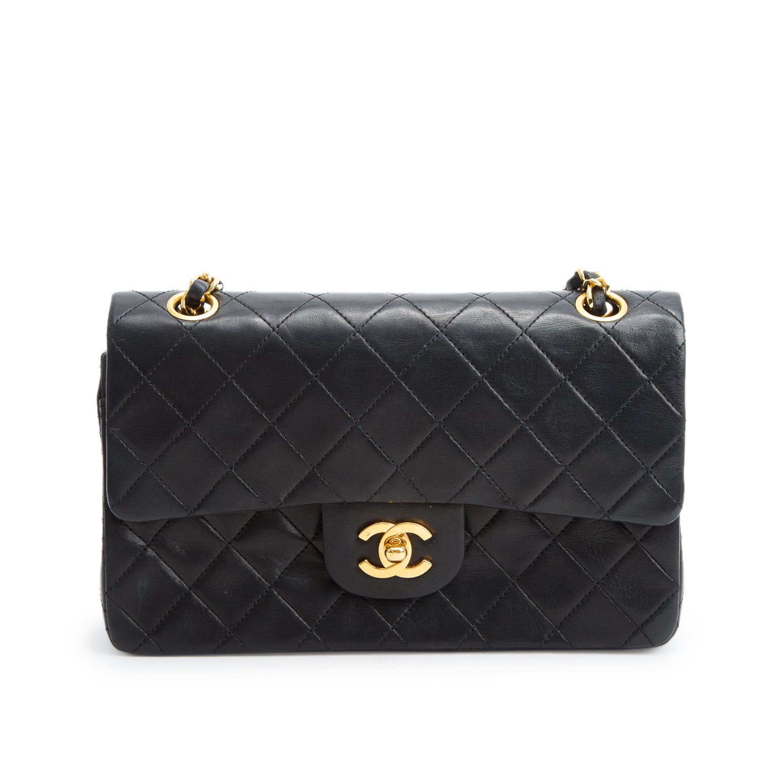 Chanel Vintage Black Lambskin Classic Small Double Flap Bag w/ Authenticity Card