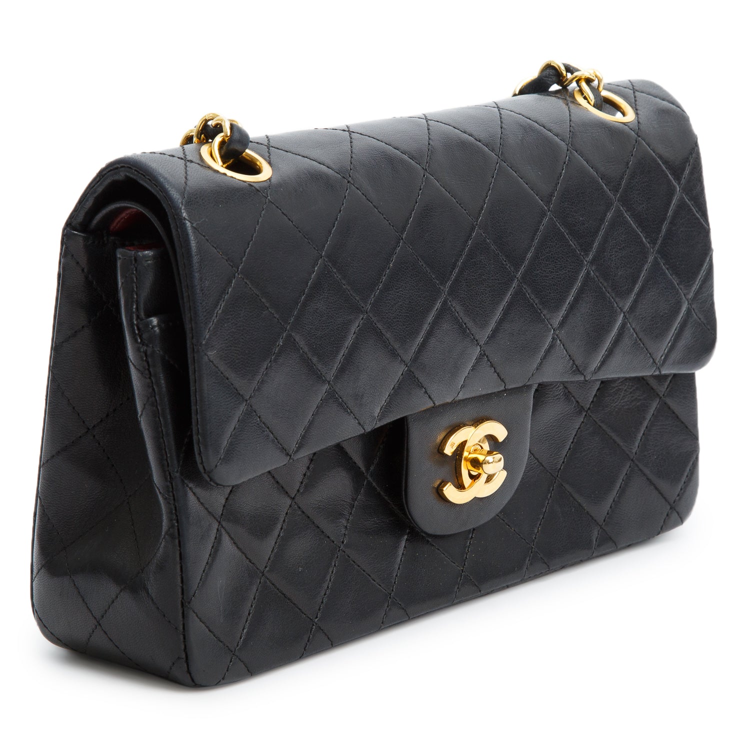 Chanel Vintage Black Lambskin Classic Small Double Flap Bag w/ Authenticity Card