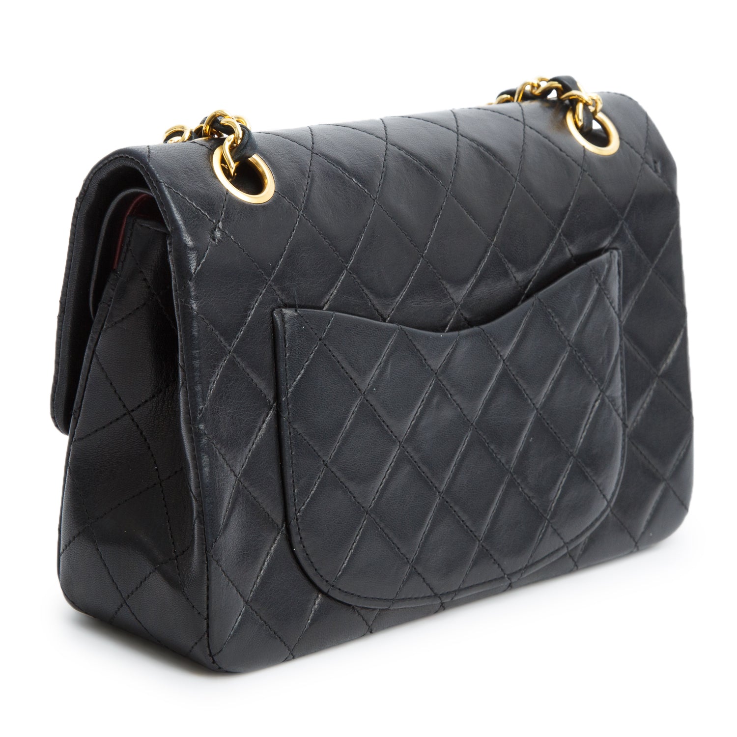 Chanel Vintage Black Lambskin Classic Small Double Flap Bag w/ Authenticity Card