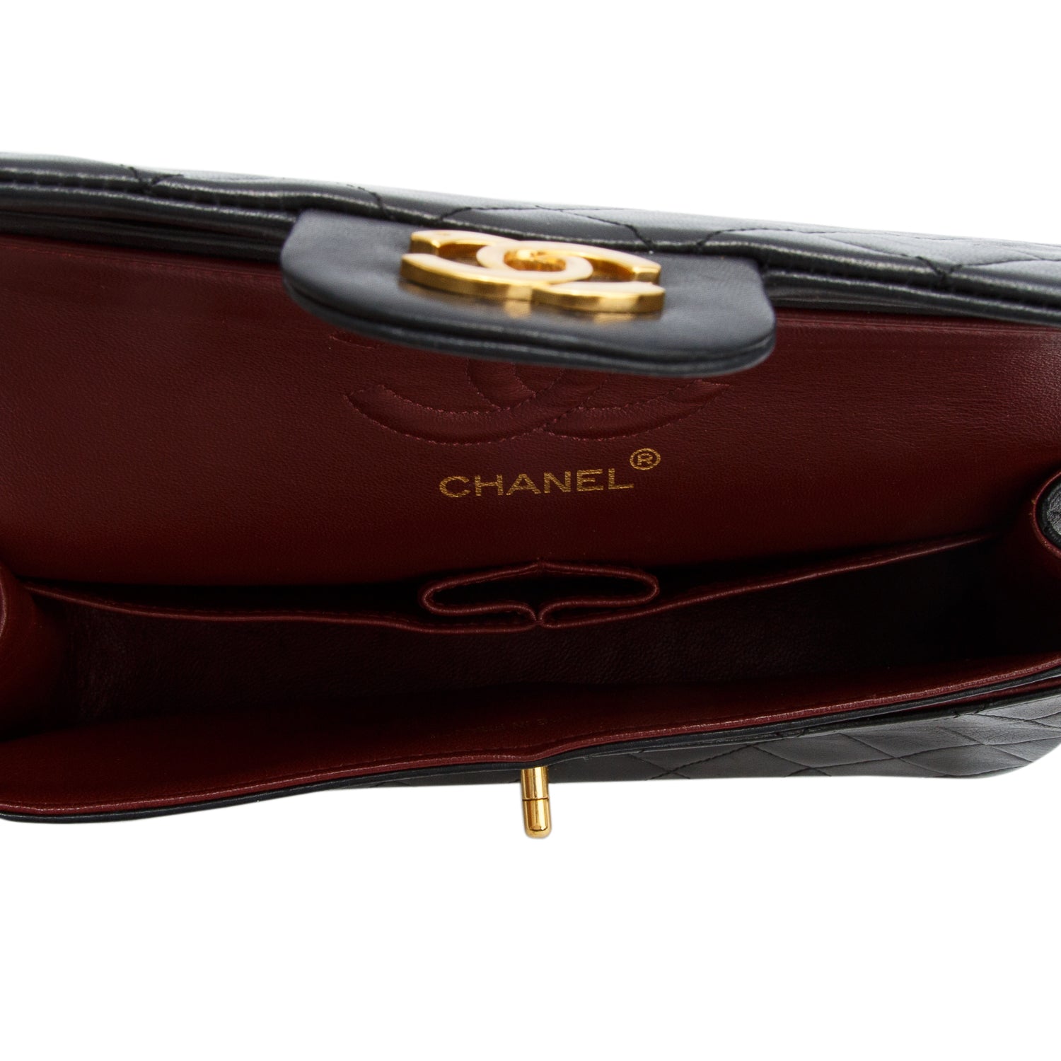 Chanel Vintage Black Lambskin Classic Small Double Flap Bag w/ Authenticity Card