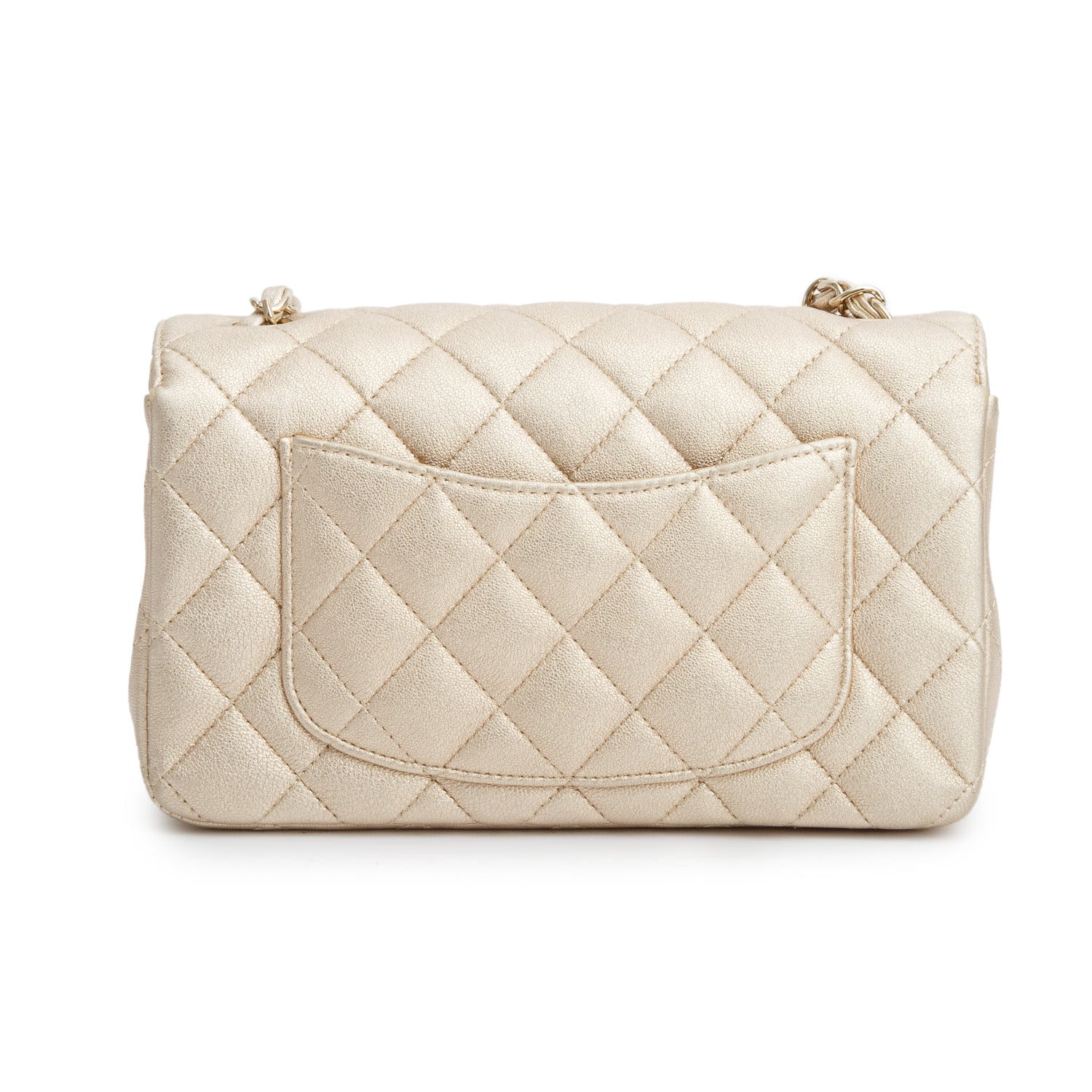 Chanel 2021 Gold Lambskin Quilted Mini Rectangular Flap Bag w/ Authenticity Card