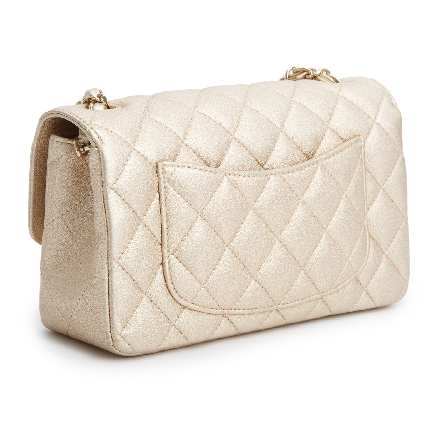 Chanel 2021 Gold Lambskin Quilted Mini Rectangular Flap Bag w/ Authenticity Card