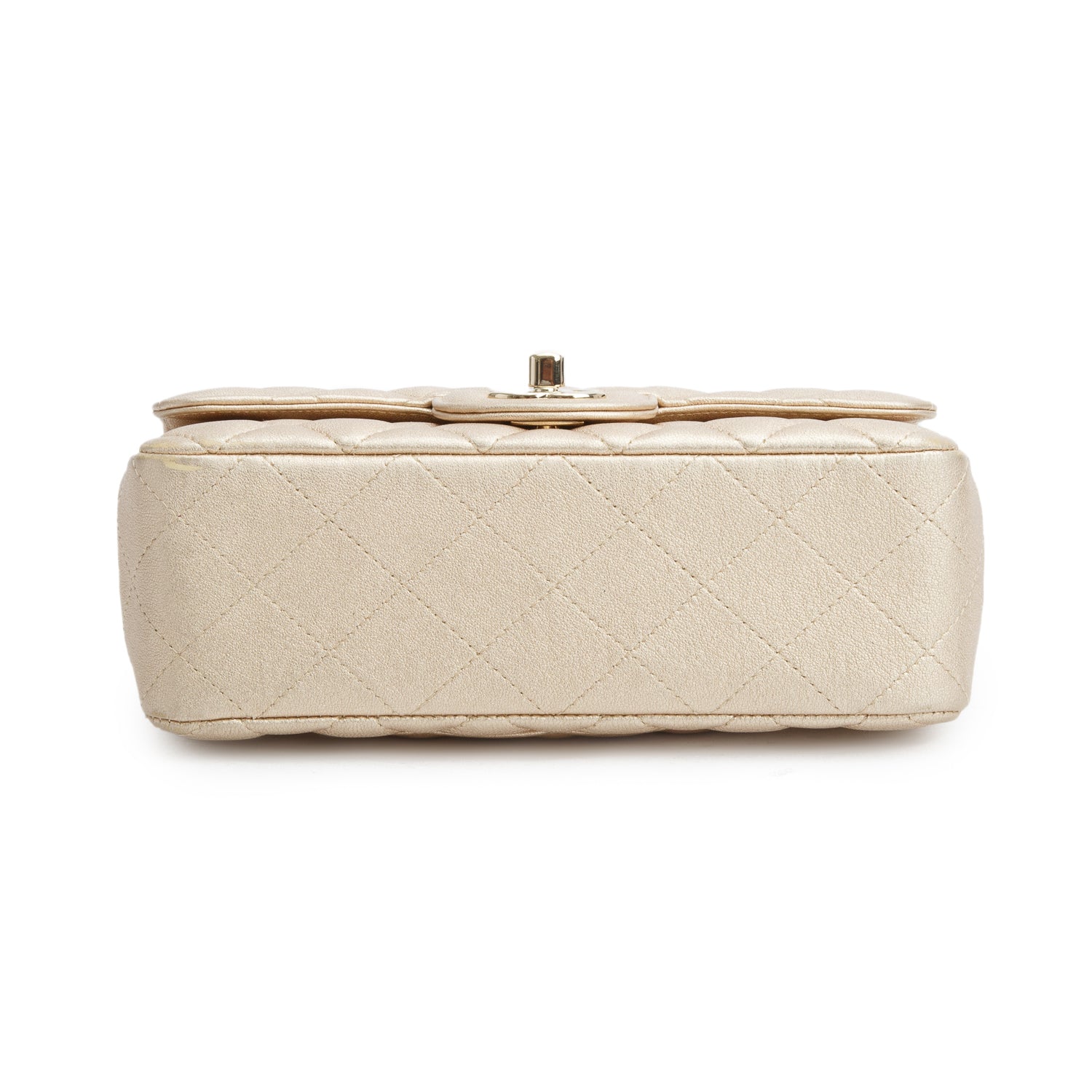 Chanel 2021 Gold Lambskin Quilted Mini Rectangular Flap Bag w/ Authenticity Card