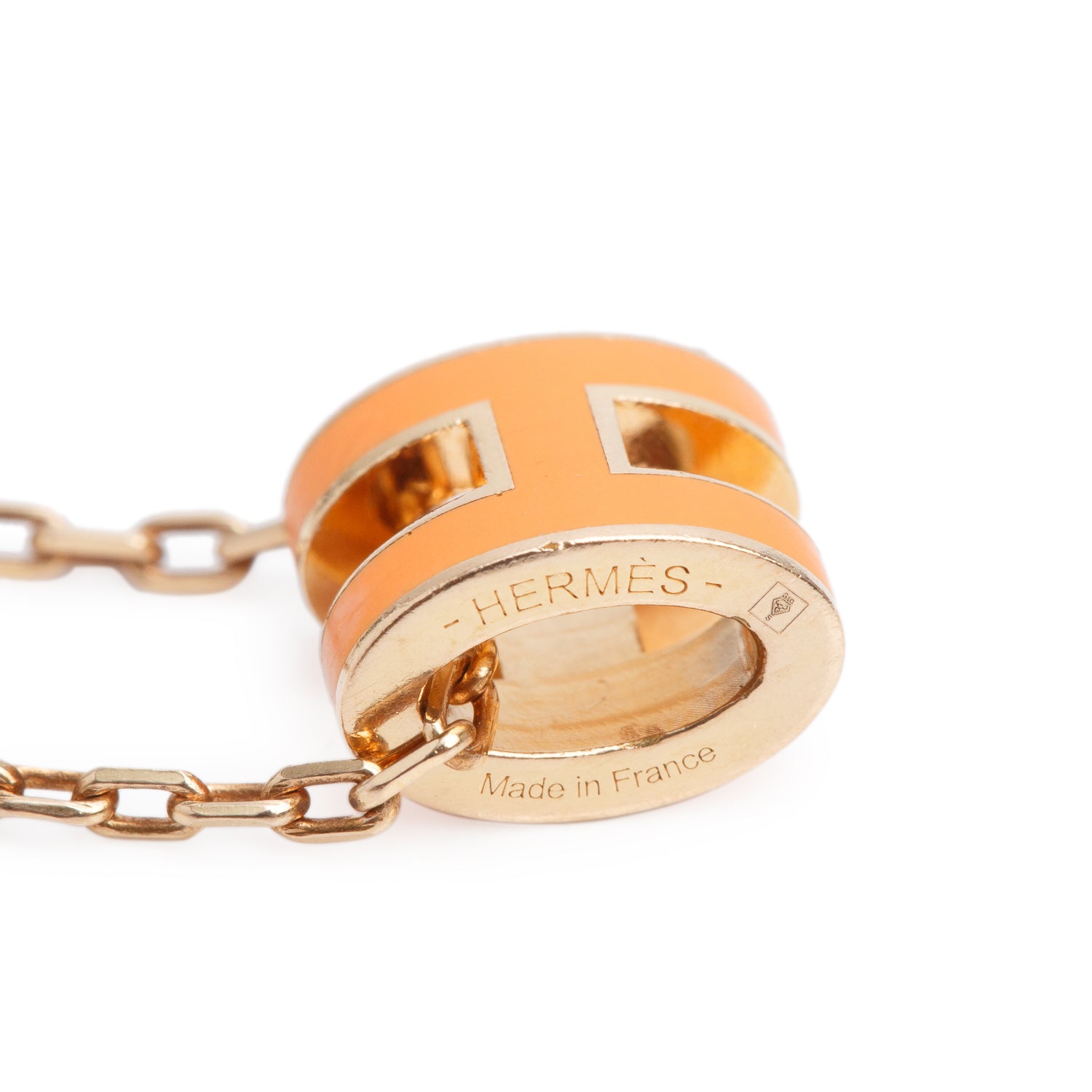 Hermes Rose Gold-Plated Orange Lacquered Mini Pop H Pendant Necklace