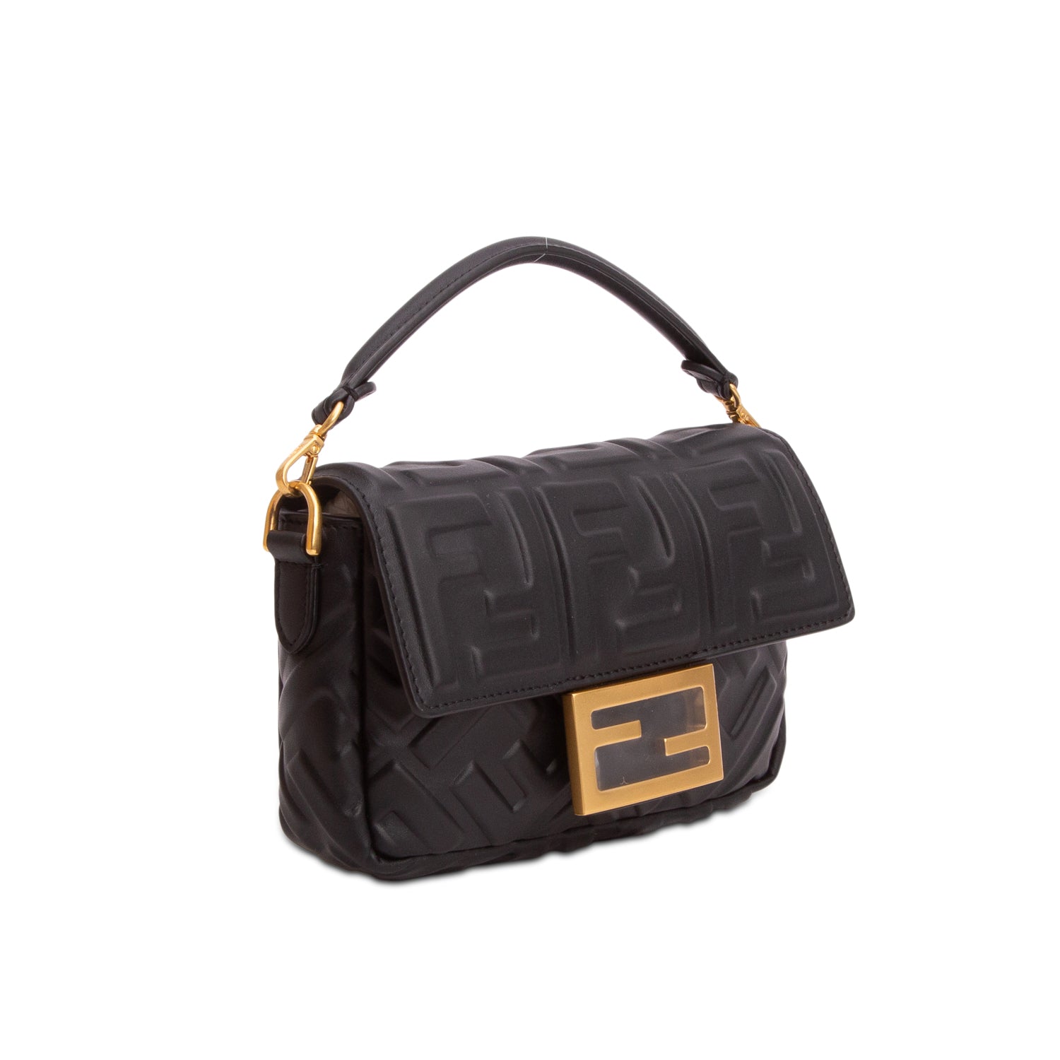 Fendi 2026 Black Nappa Mini FF Embossed Baguette w/ Box, Straps & Receipt