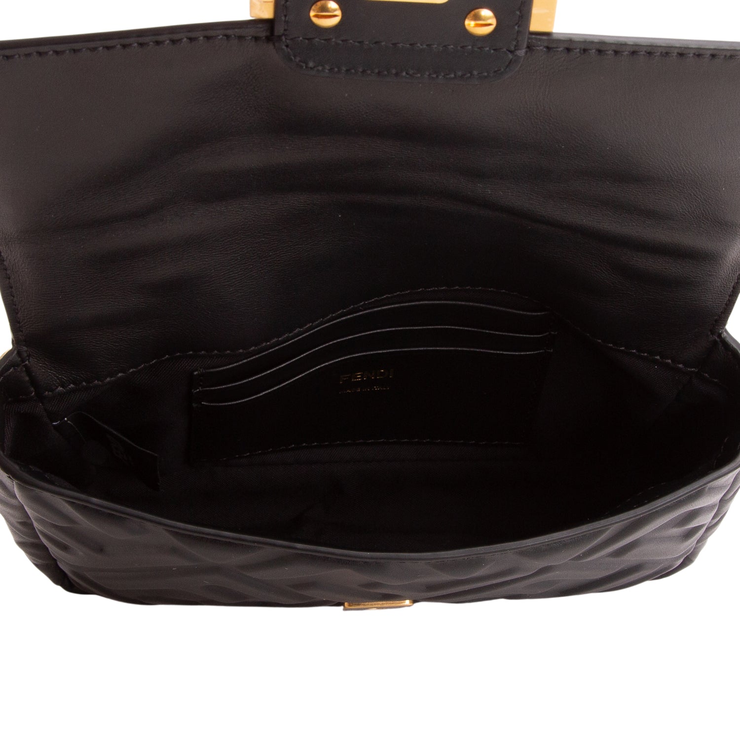 Fendi 2026 Black Nappa Mini FF Embossed Baguette w/ Box, Straps & Receipt