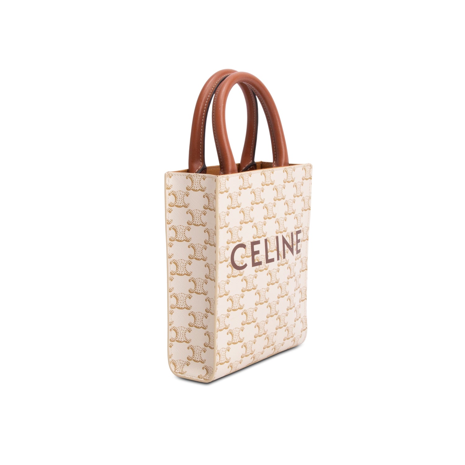Celine 2021 White Triomphe Canvas Calfskin Mini Vertical Cabas w/ Strap