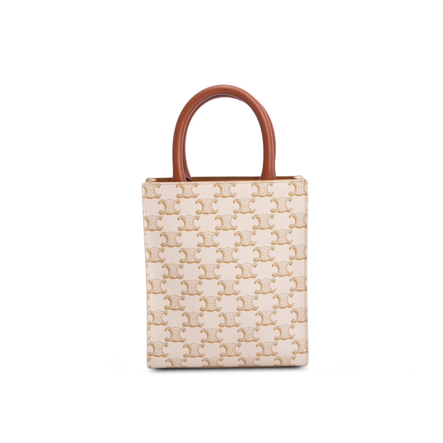 Celine 2021 White Triomphe Canvas Calfskin Mini Vertical Cabas w/ Strap