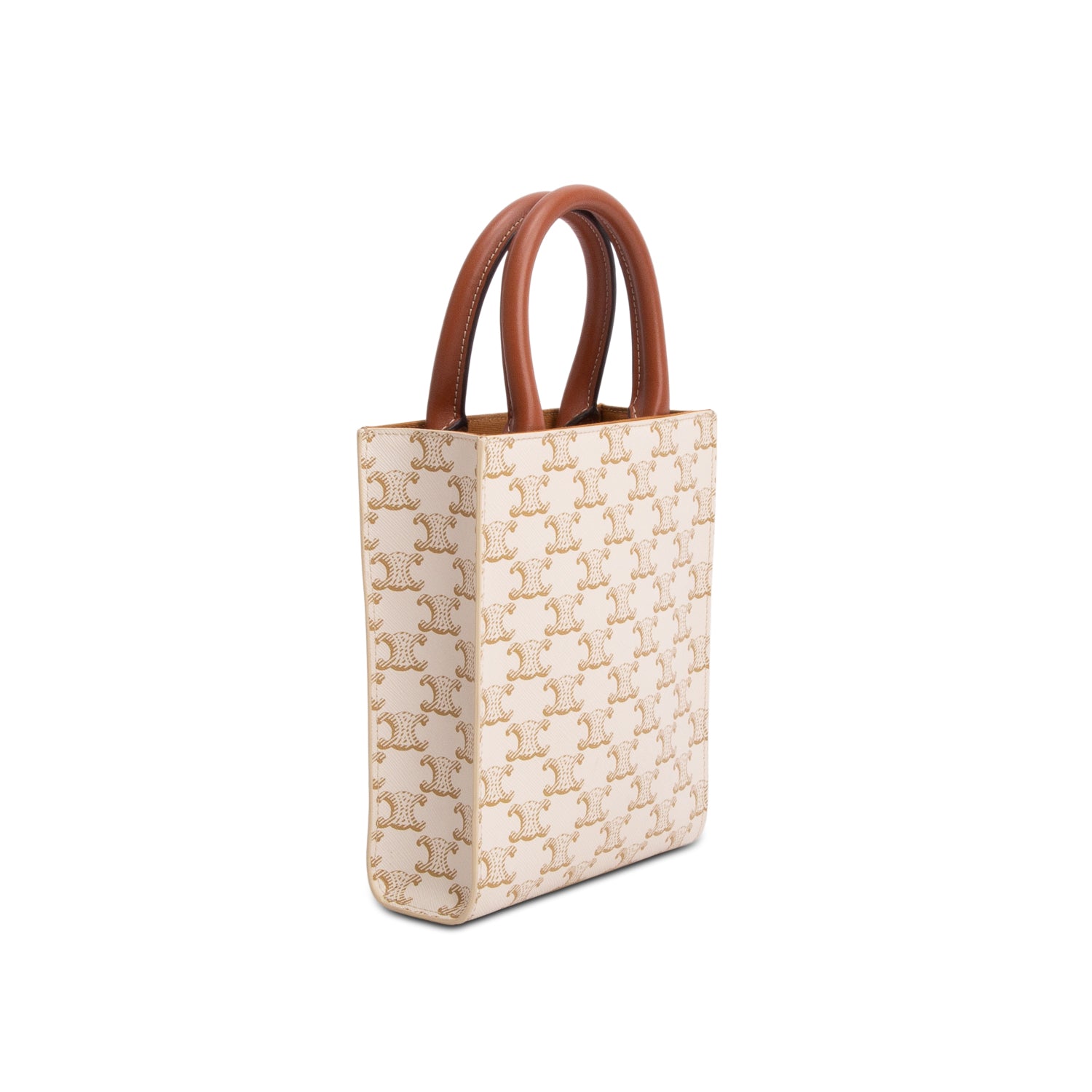 Celine 2021 White Triomphe Canvas Calfskin Mini Vertical Cabas w/ Strap