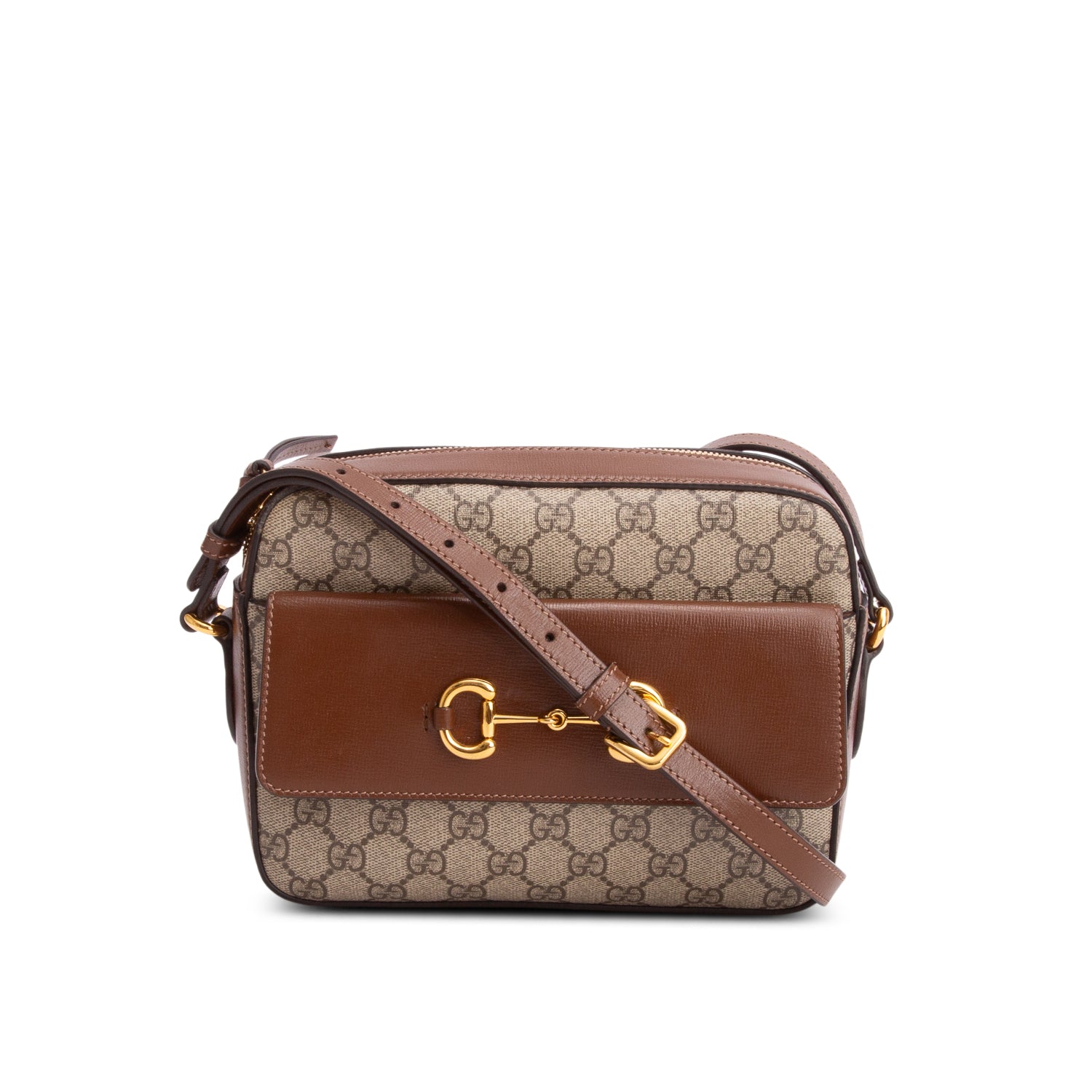 Gucci Brown GG Supreme Monogram Small Horsebit 1955 Shoulder Bag