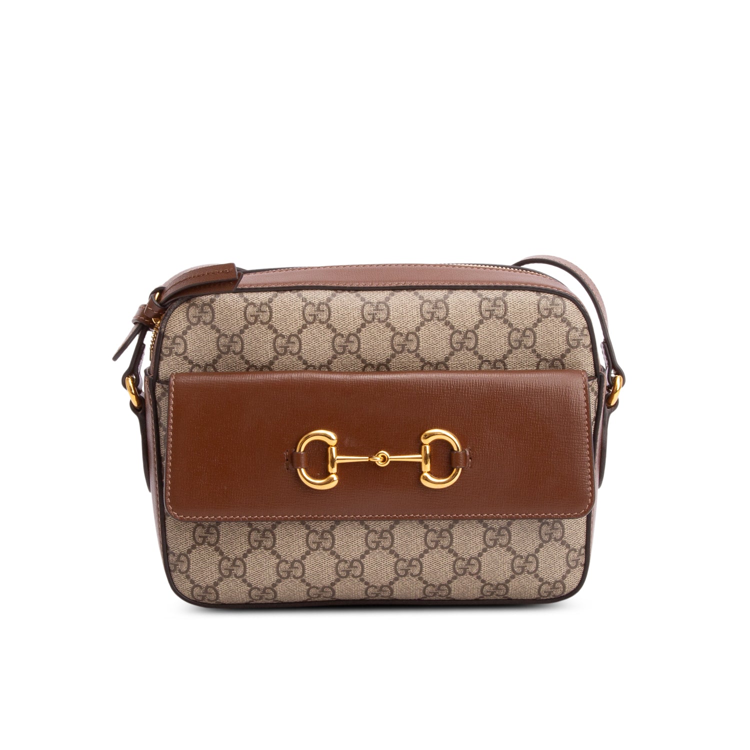 Gucci Brown GG Supreme Monogram Small Horsebit 1955 Shoulder Bag