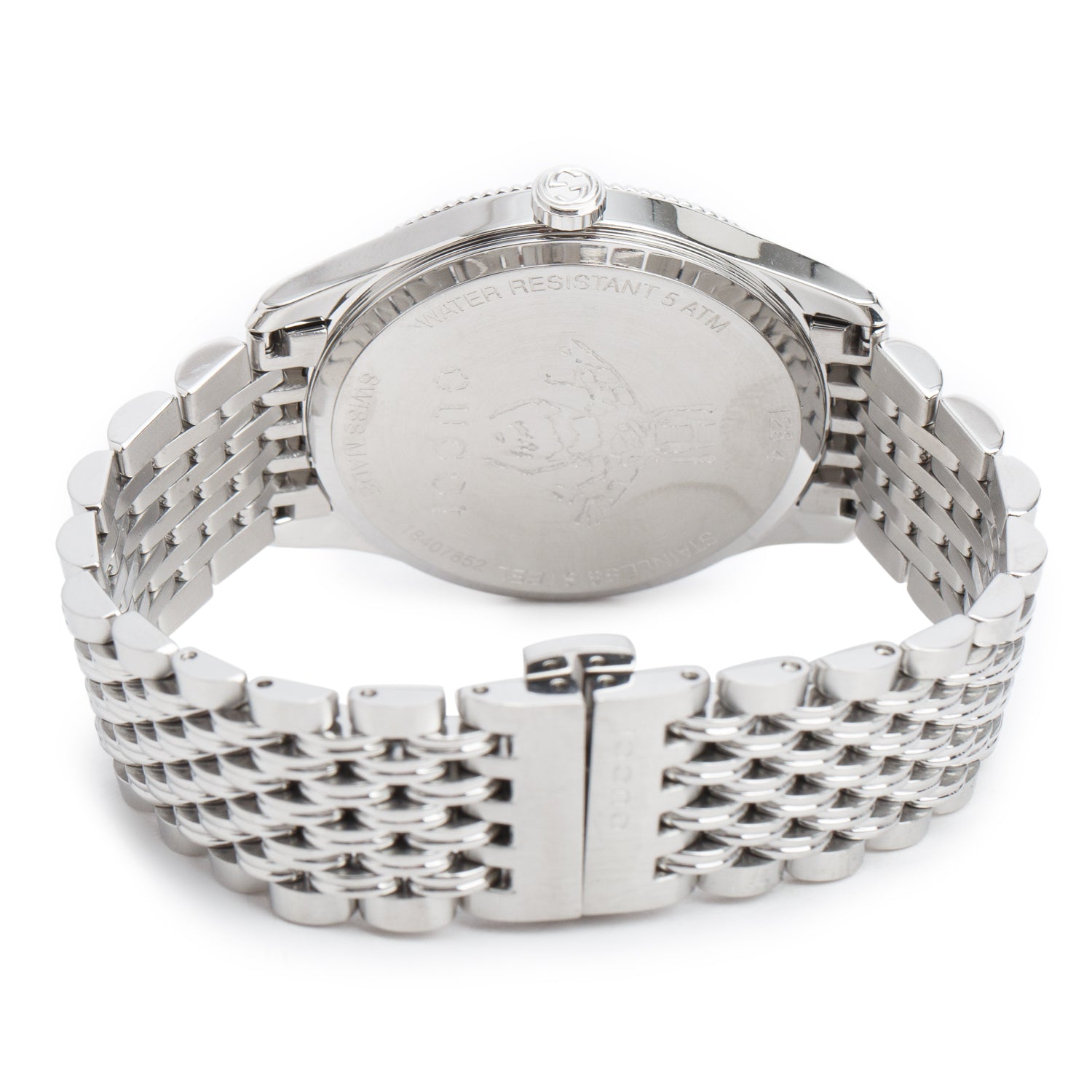 Gucci Stainless Steel G-Timeless Slim 36 MM Quartz Watch Silver Bee Motif Dial YA1264153 w/ Box