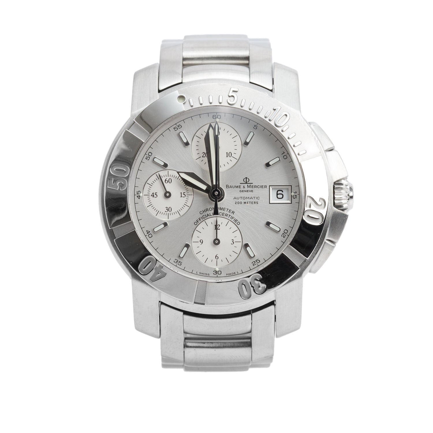 Baume & Mercier Stainless Steel Capeland 41 MM Chronograph Automatic Watch Silver Dial MOA65366