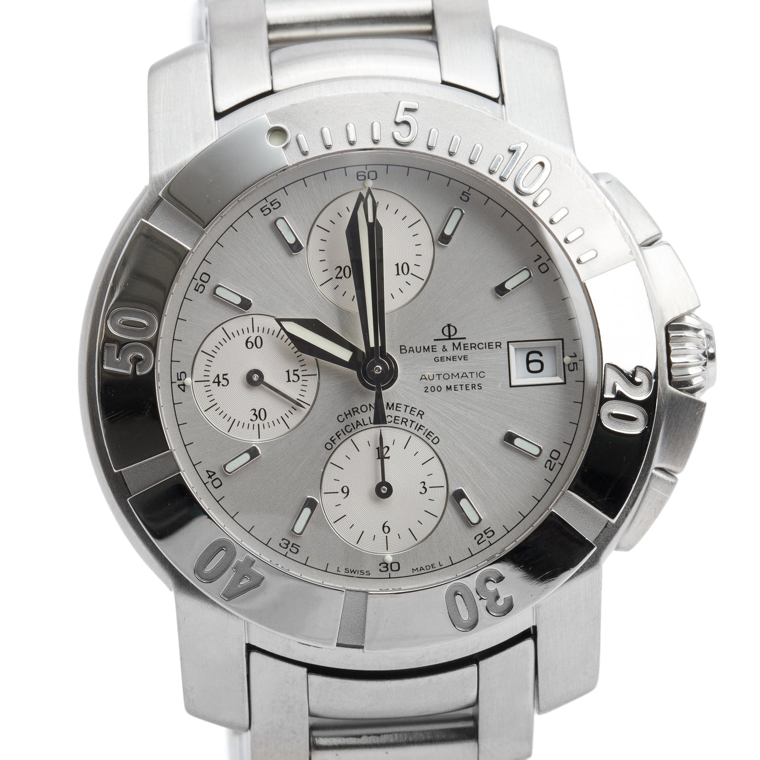 Baume & Mercier Stainless Steel Capeland 41 MM Chronograph Automatic Watch Silver Dial MOA65366