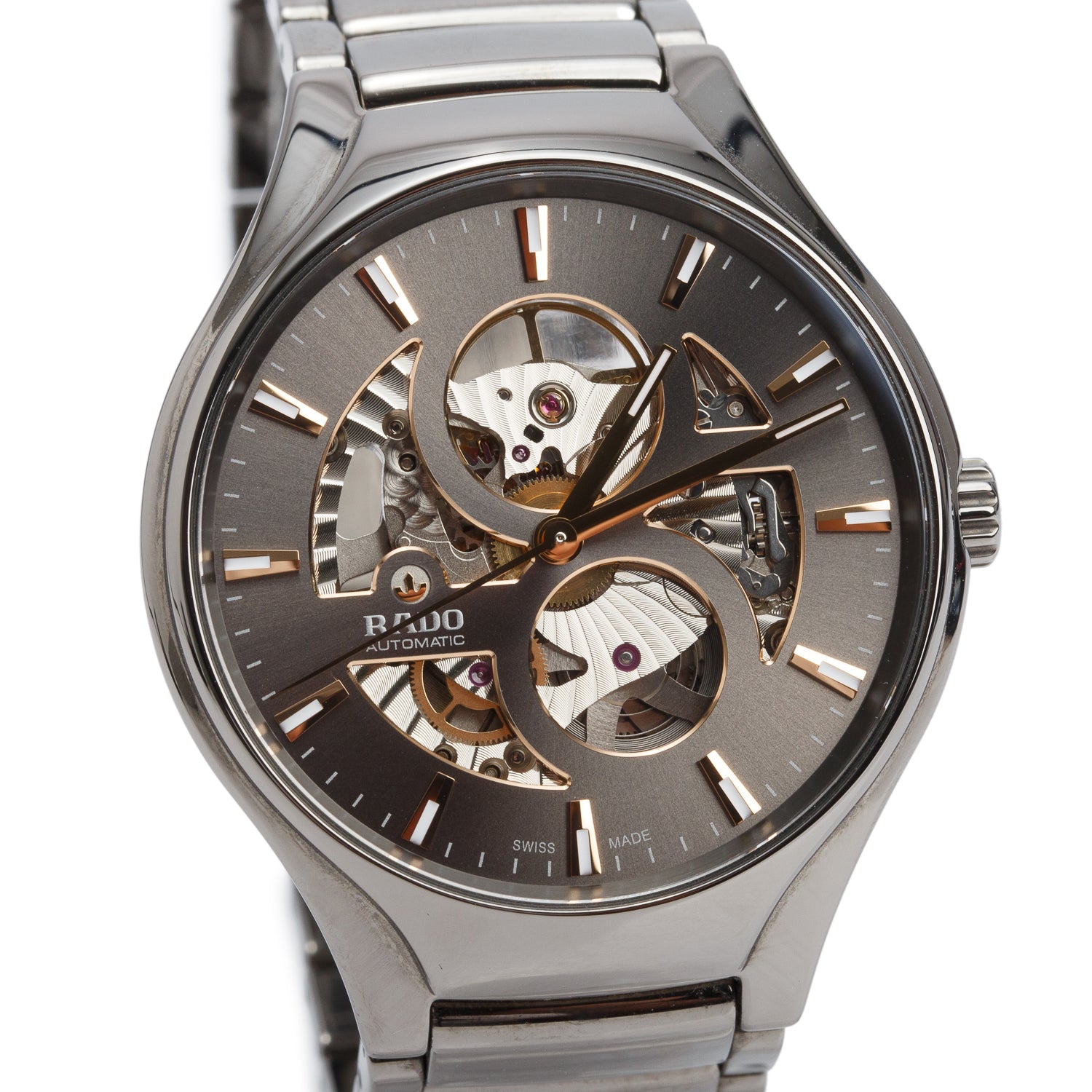 Rado Ceramic True Round 40 MM Open Heart Automatic Watch Grey Dial