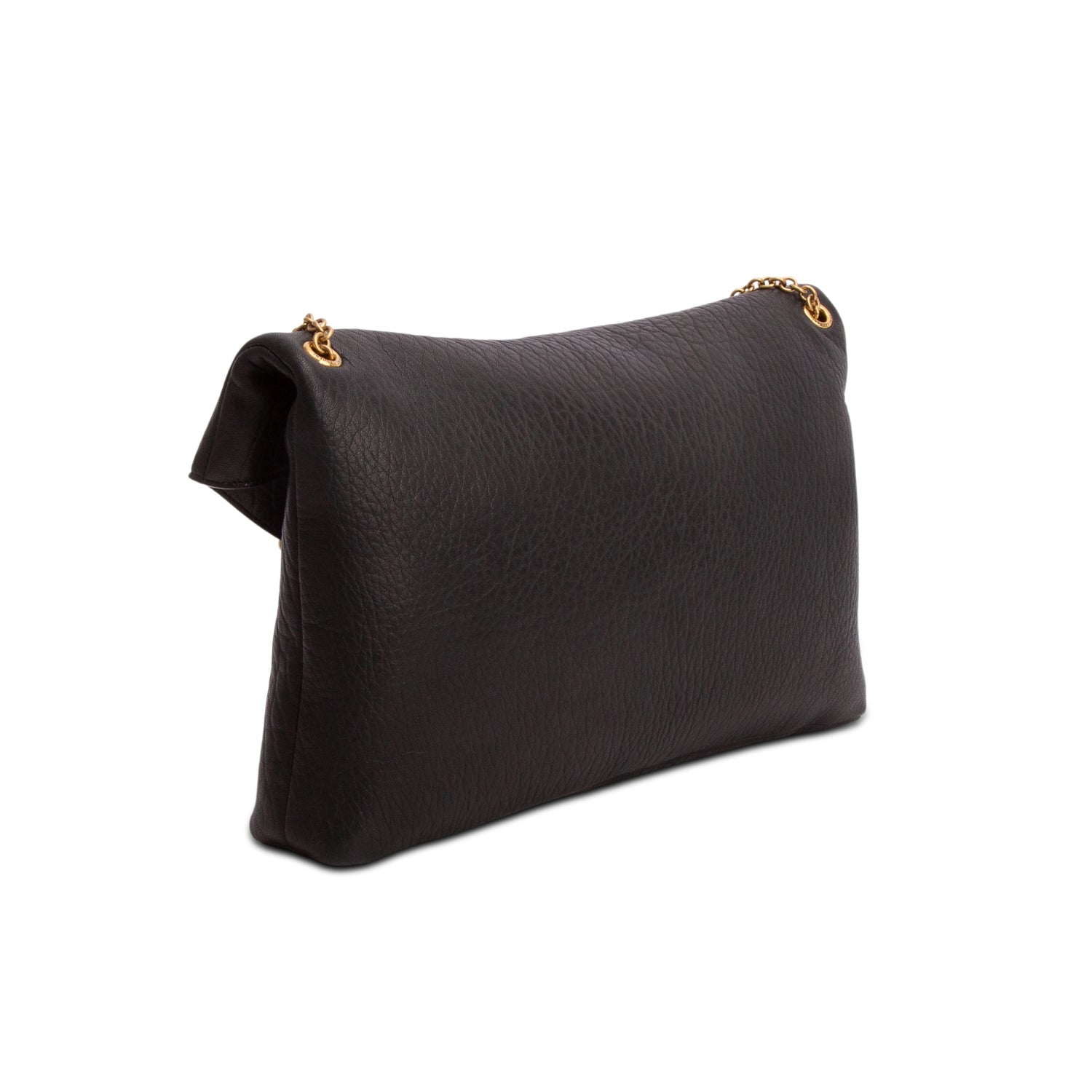 Saint Laurent 2025 Black Grained Lambskin Large Cassandre Envelope Pouch on Chain