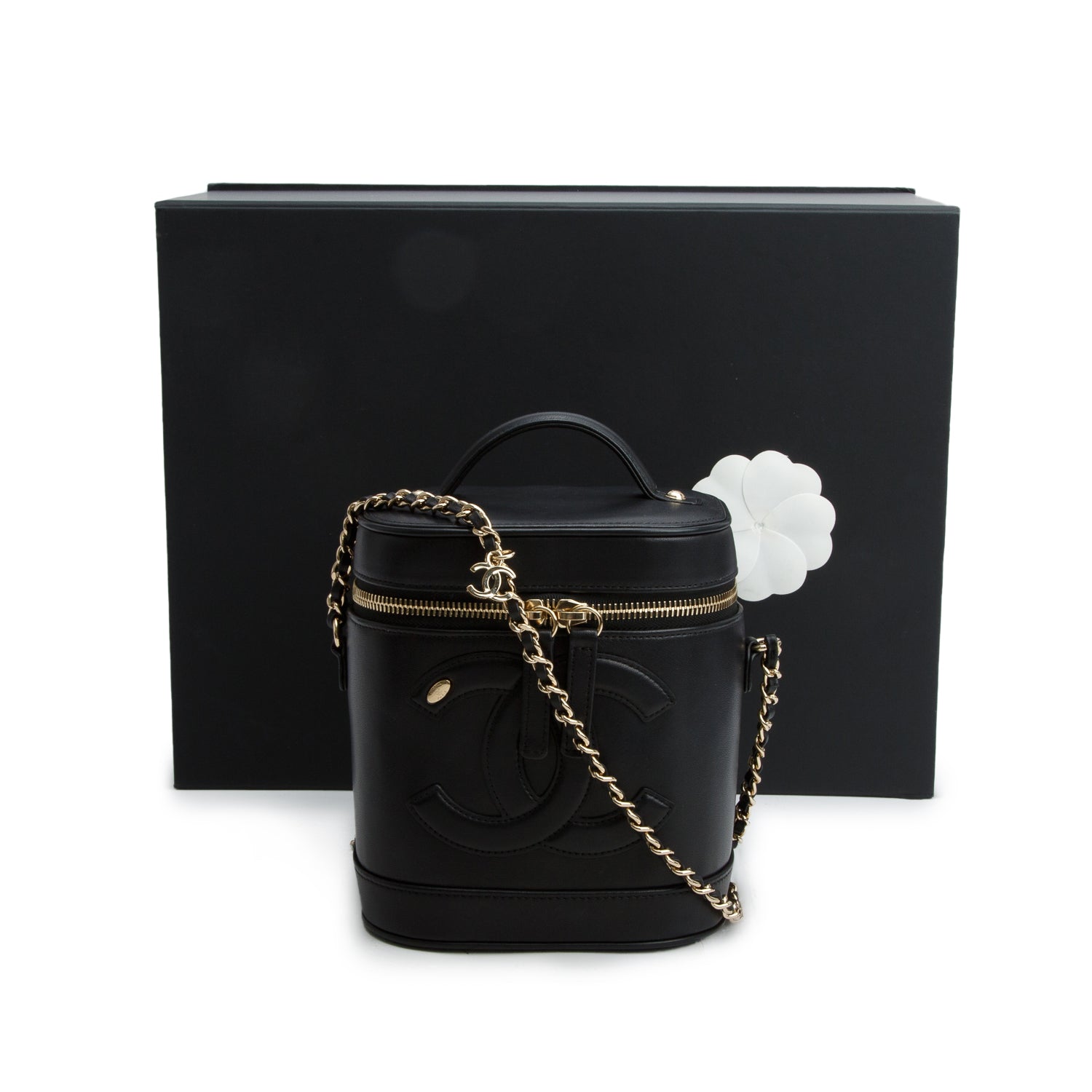Chanel Black Lambskin Timeless Vanity Cosmetic Case w/ Box & Authenticity Card