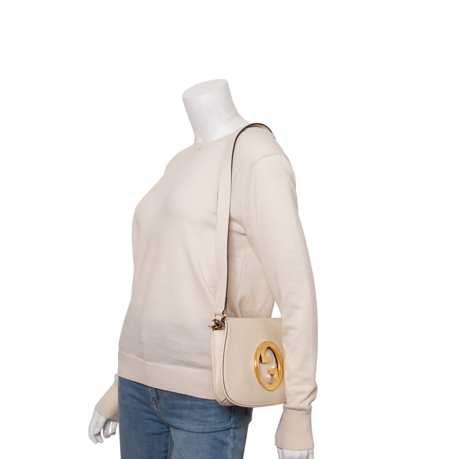 Gucci Cream Calfskin Leather Blondie Shoulder Bag w/ Straps