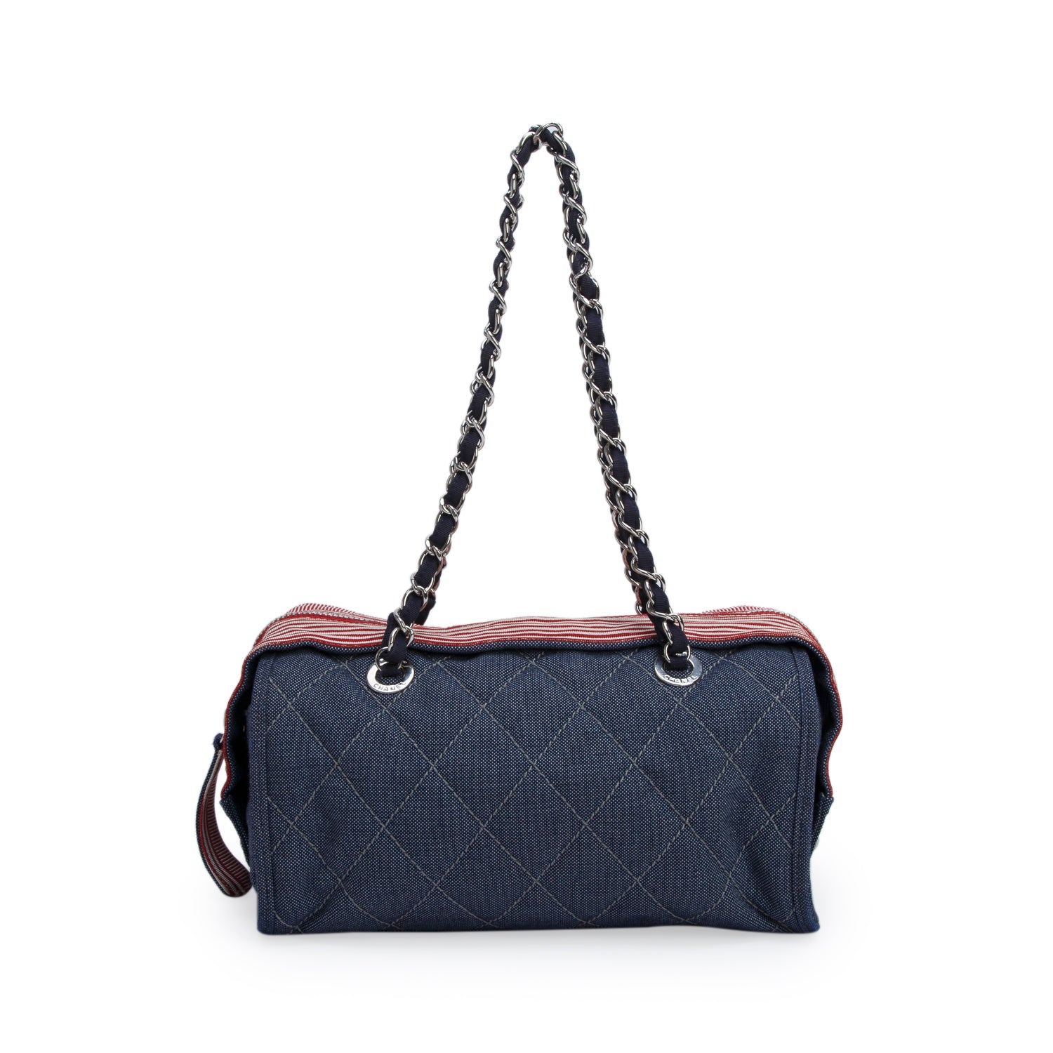 Chanel Blue Denim Quilted CC Chain Bowler Bag w/ Authenticity Card