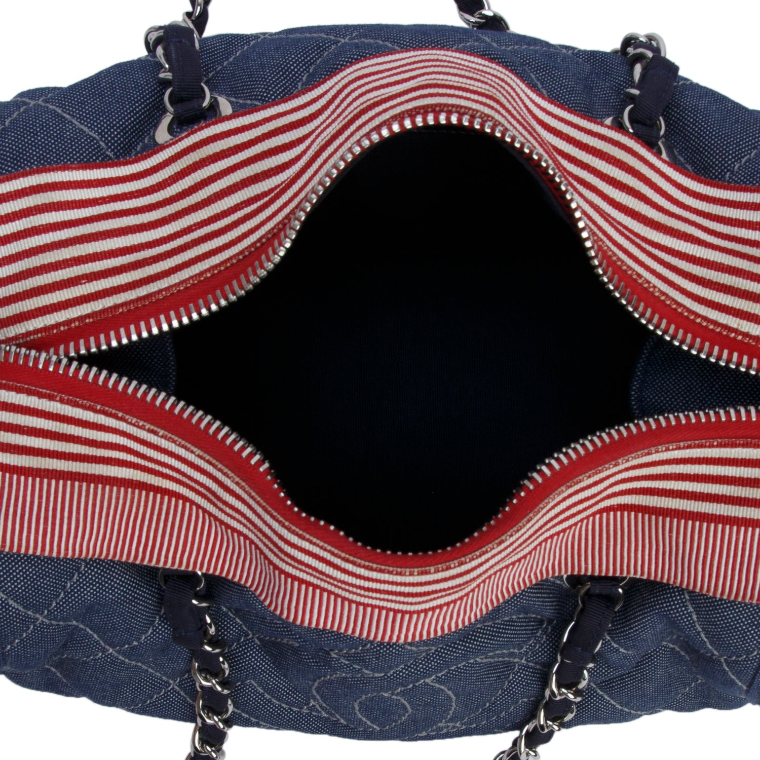 Chanel Blue Denim Quilted CC Chain Bowler Bag w/ Authenticity Card