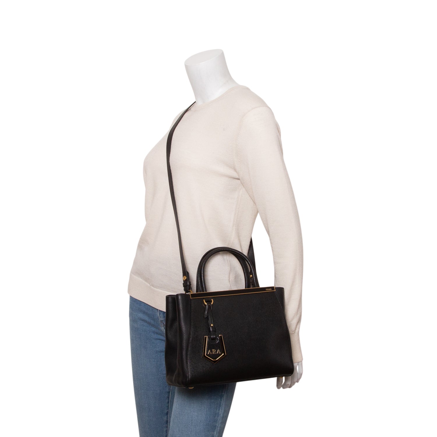 Fendi Black Vitello Elite Petite 2Jours Tote w/ Strap
