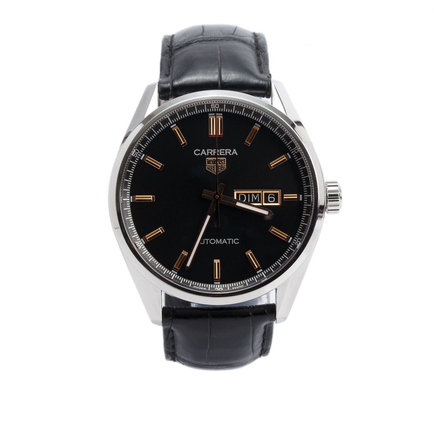 Tag Heuer Stainless Steel Carrera Day-Date 41 MM Automatic Watch Black Dial WBN2013 w/ Box & Papers