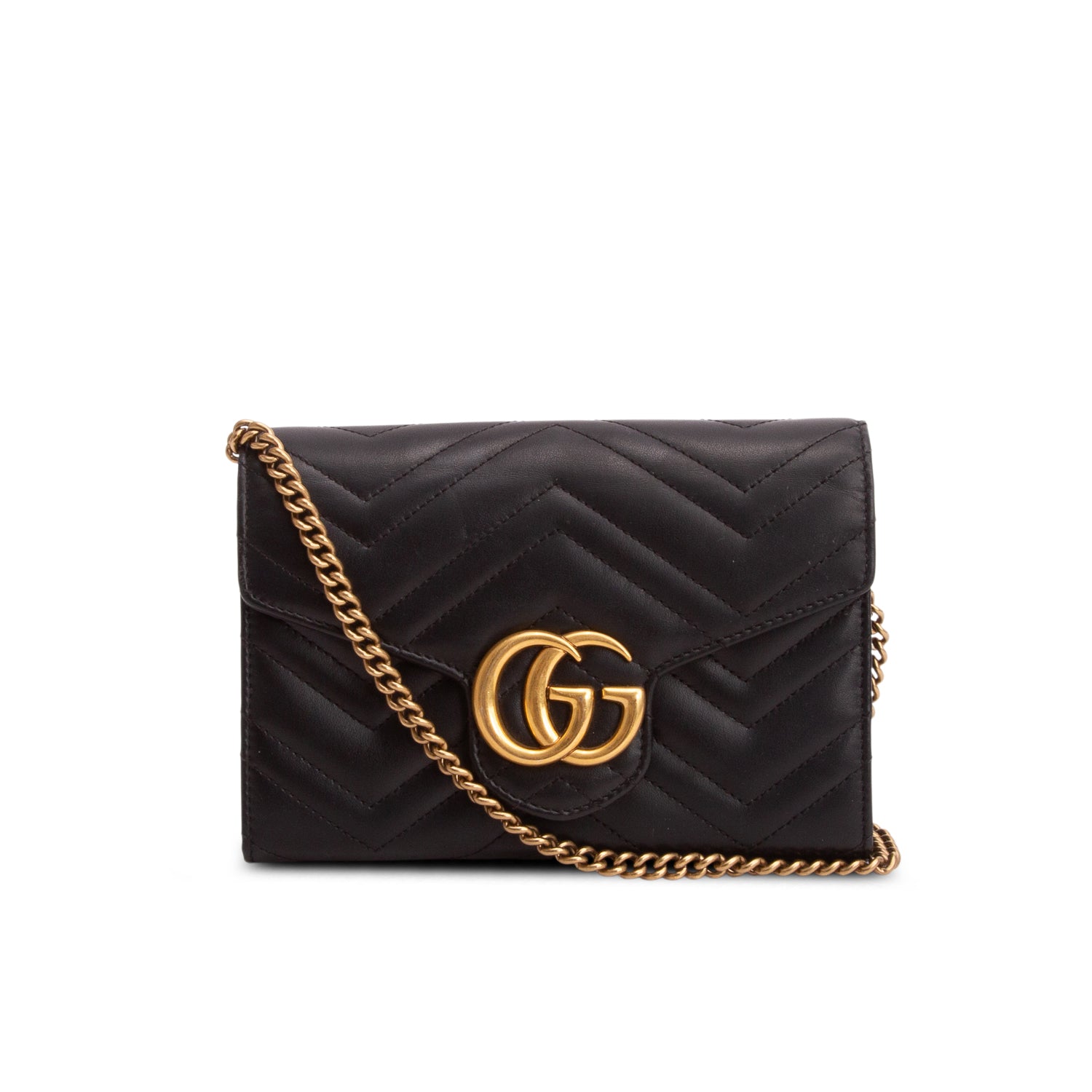 Gucci Black Calfskin Matelasse GG Marmont Wallet on Chain