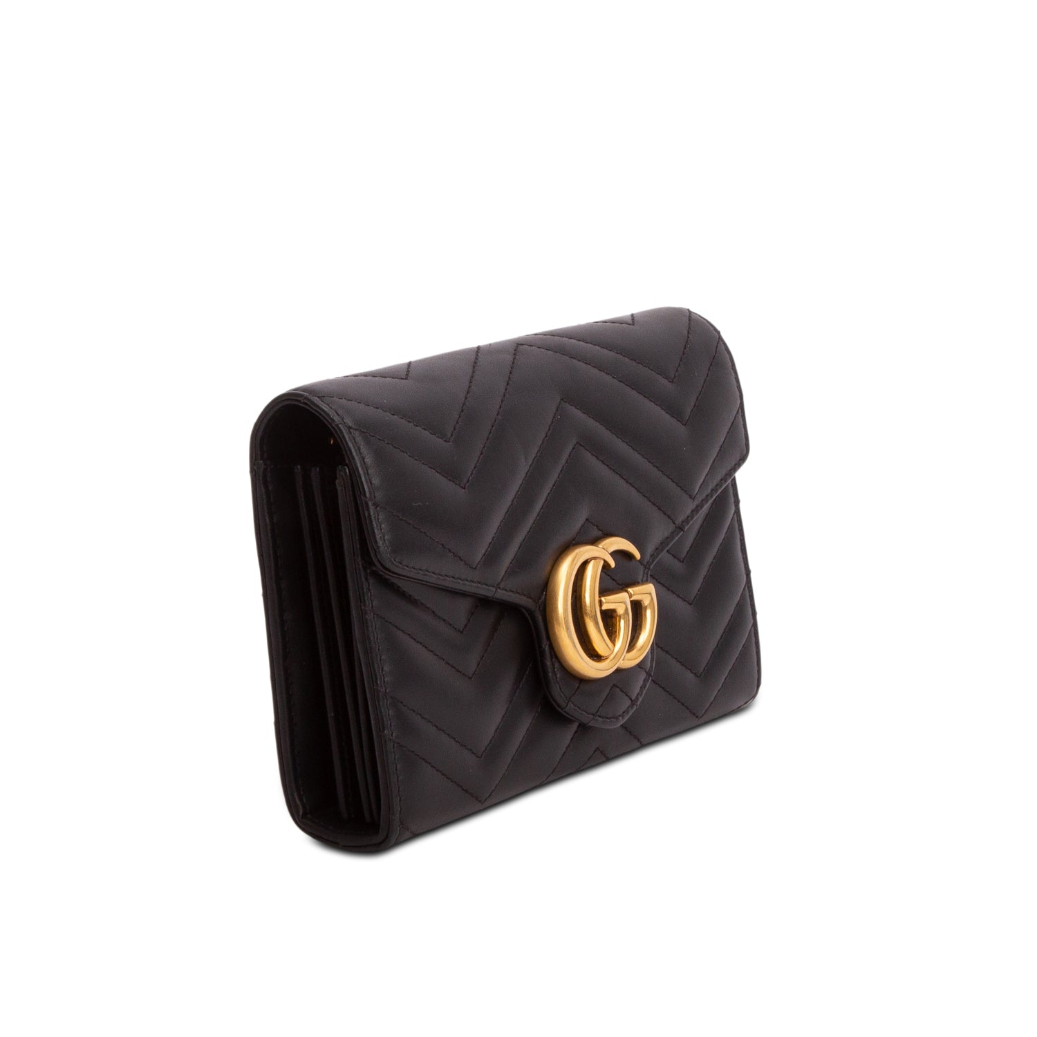 Gucci Black Calfskin Matelasse GG Marmont Wallet on Chain