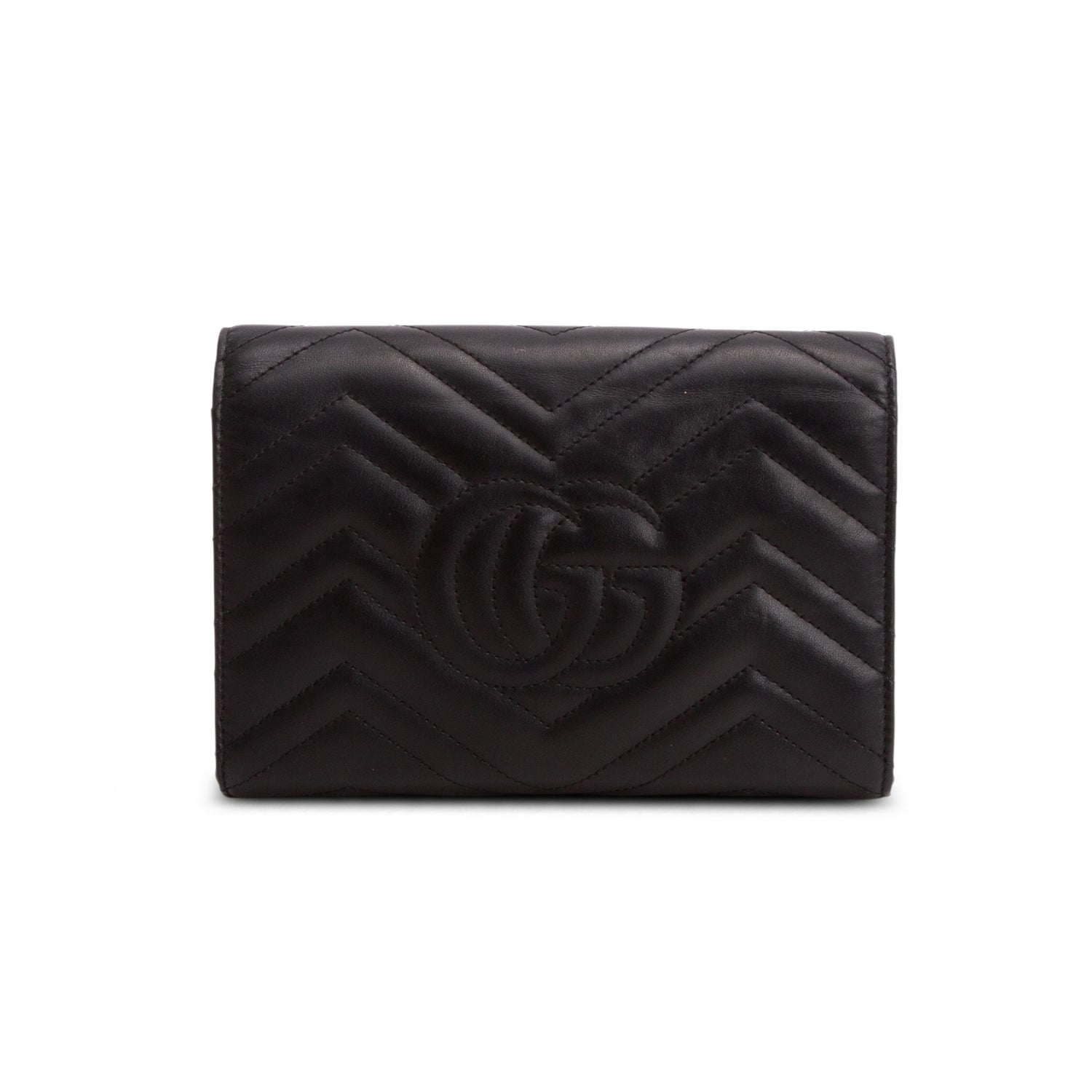 Gucci Black Calfskin Matelasse GG Marmont Wallet on Chain