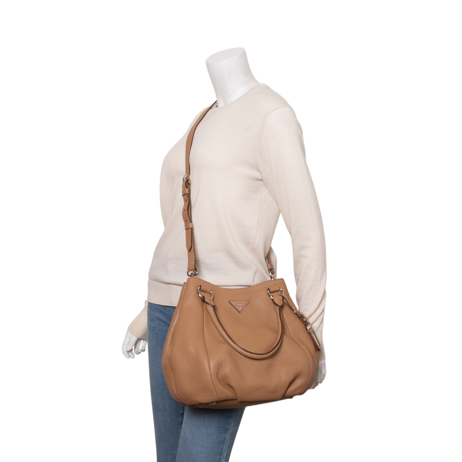 Prada Brown Vitello Daino Tote w/ Strap