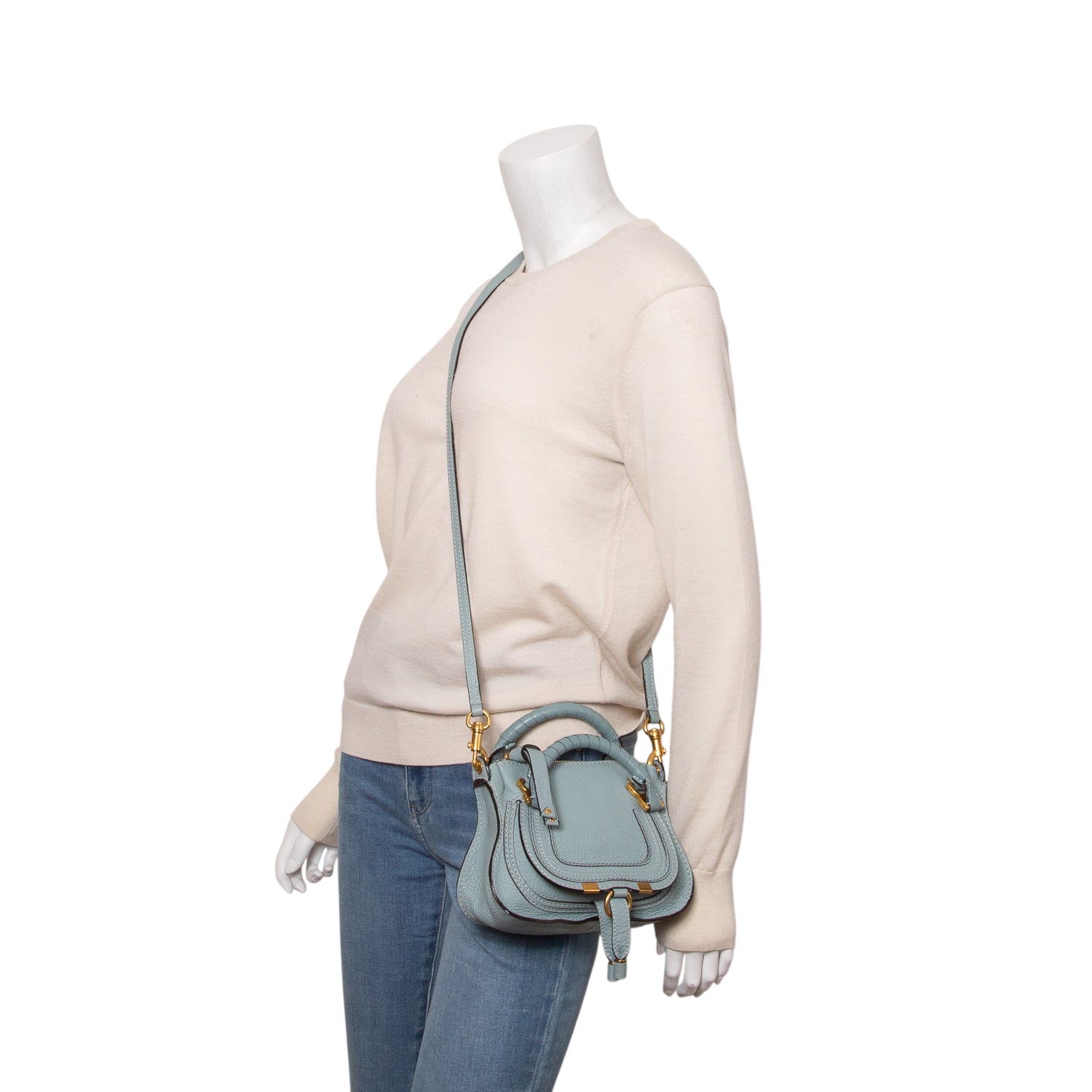 Chloe 2020 Blue Calfskin Mini Marcie Satchel w/ Strap
