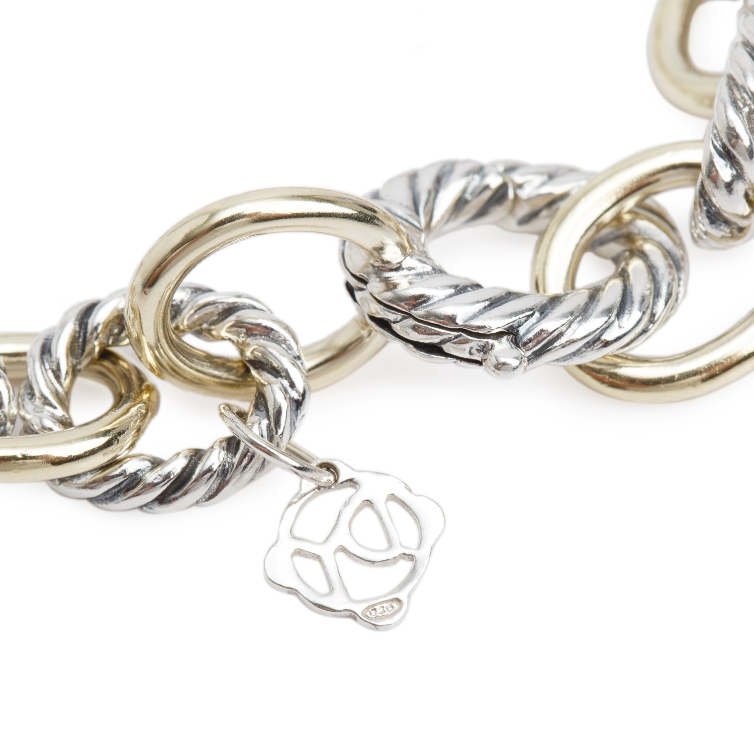 David Yurman Sterling Silver & 18k Yellow Gold 10 MM Oval Link Chain Bracelet, 7.5"