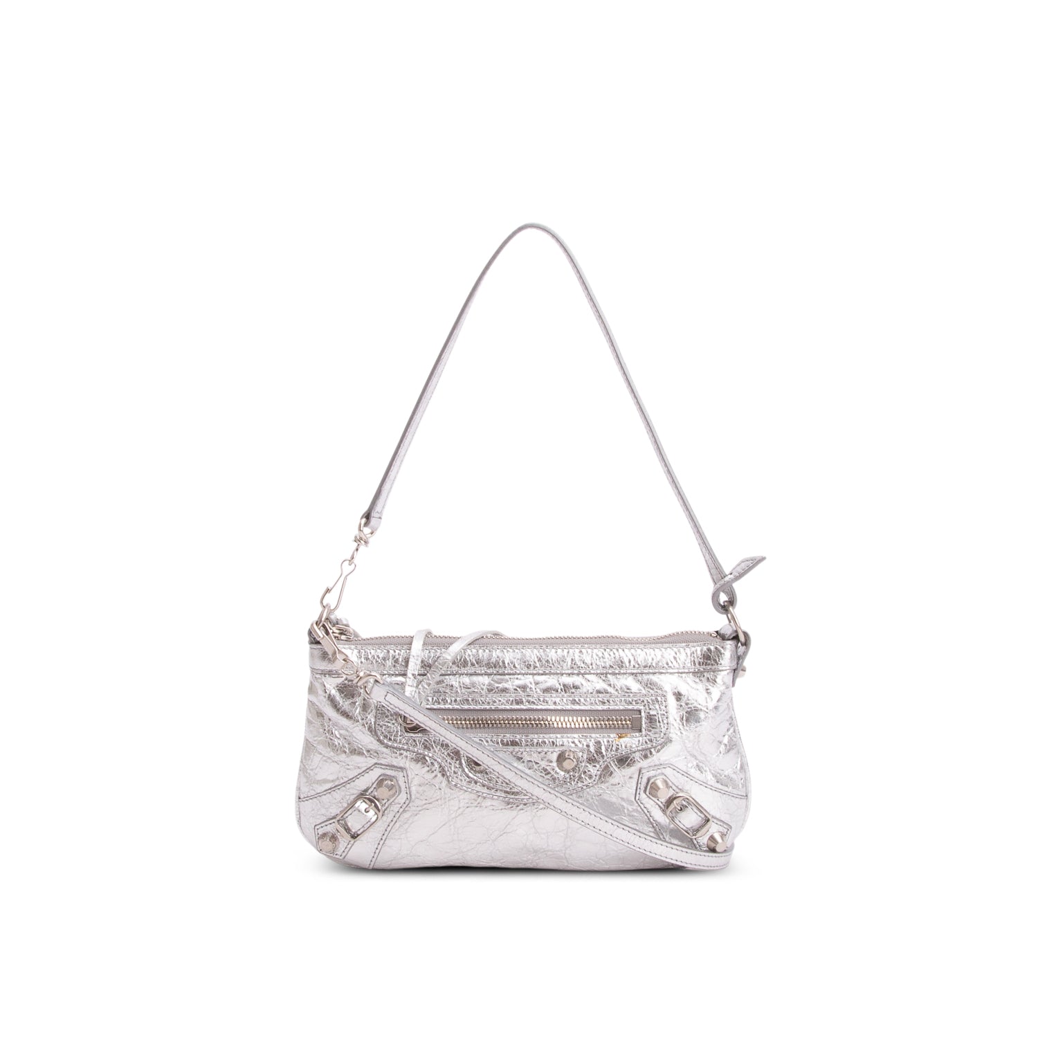Balenciaga Silver Arena Lambskin Le City Pouch w/ Straps