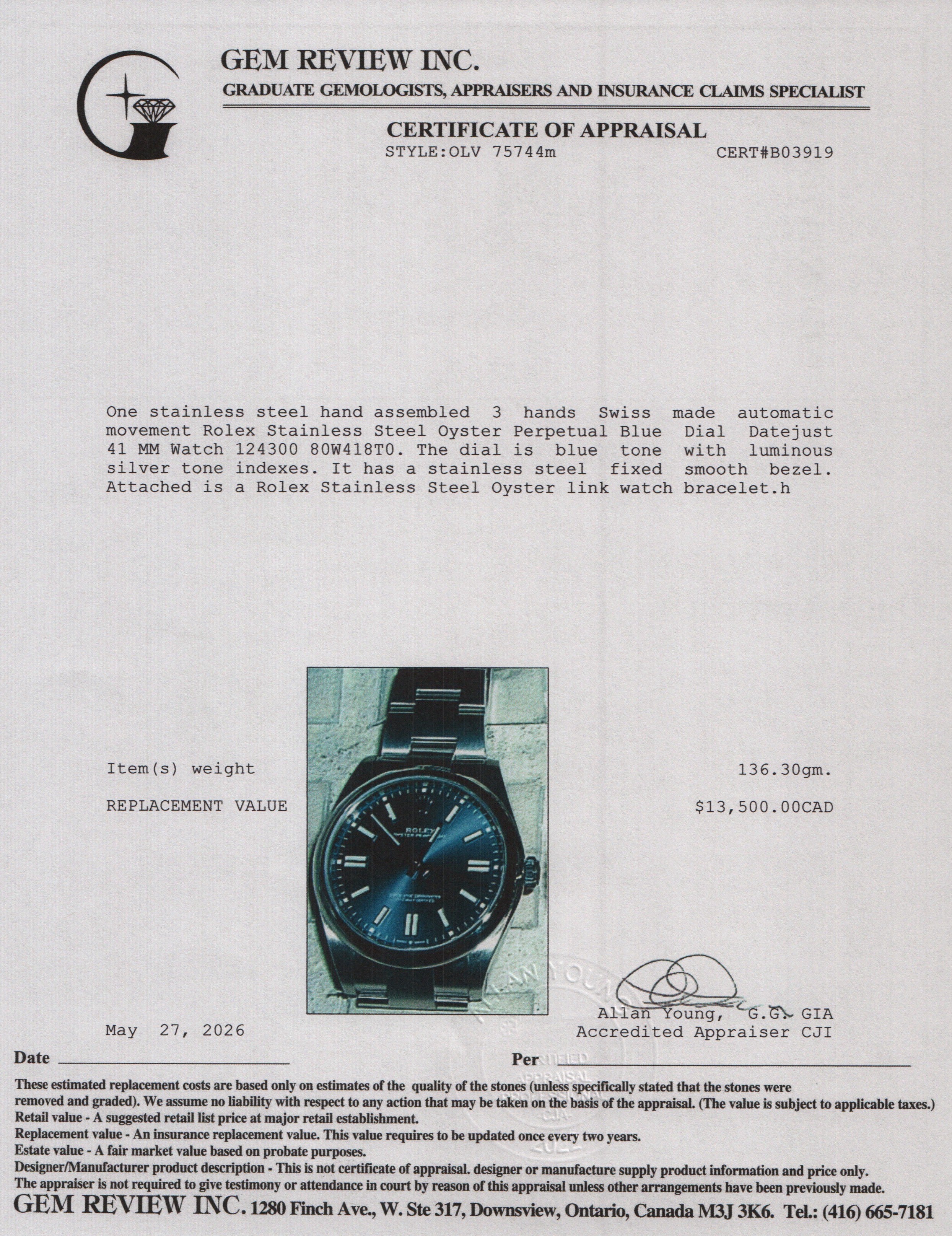 Rolex 2023 Stainless Steel Oyster Perpetual 41 MM Watch Blue Dial 124300 w/ Box & Papers