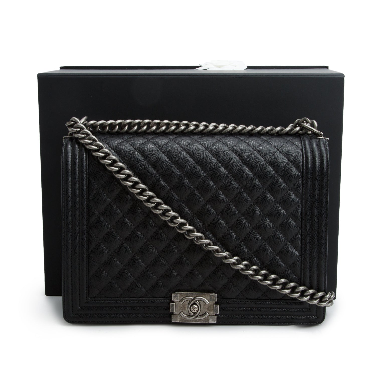 Chanel 2020 Black Caviar Quilted Large Boy Flap w/ Box, Authenticity Card & Receipt