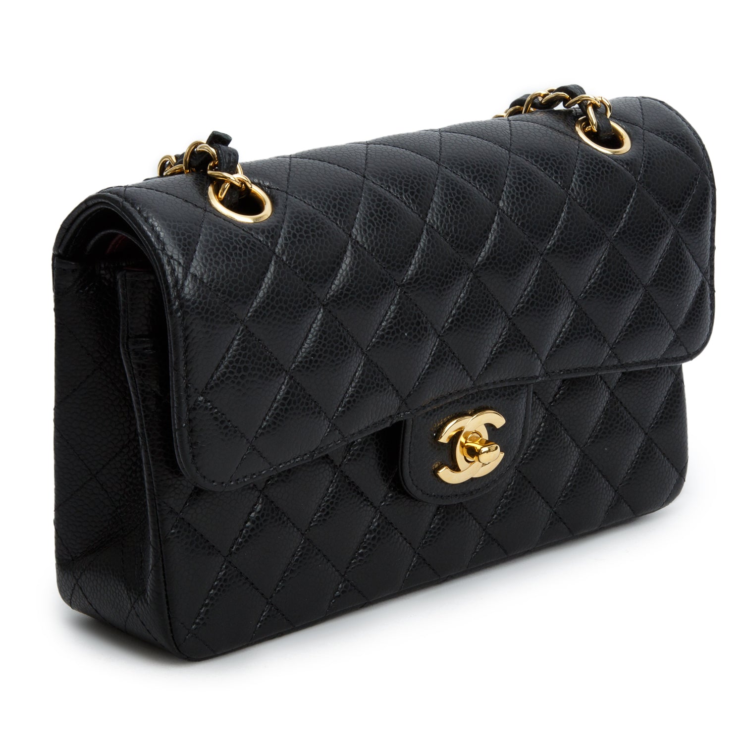 Chanel 2022 Black Quilted Caviar Leather Classic Small Double Flap Bag w/ Box & Receipt