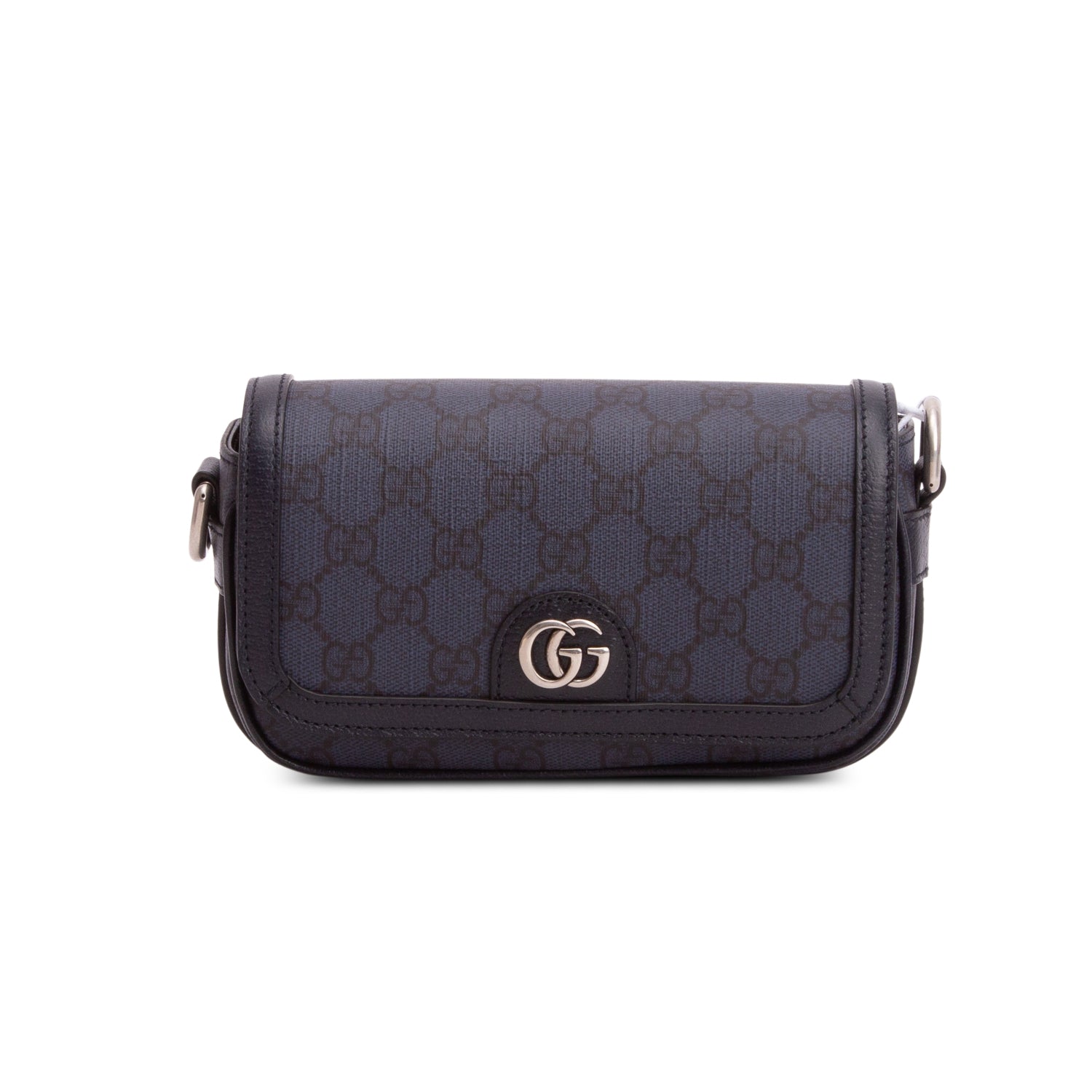 Gucci Navy GG Supreme Monogram Textured Dollar Calfskin Ophidia Mini Bag w/ Box