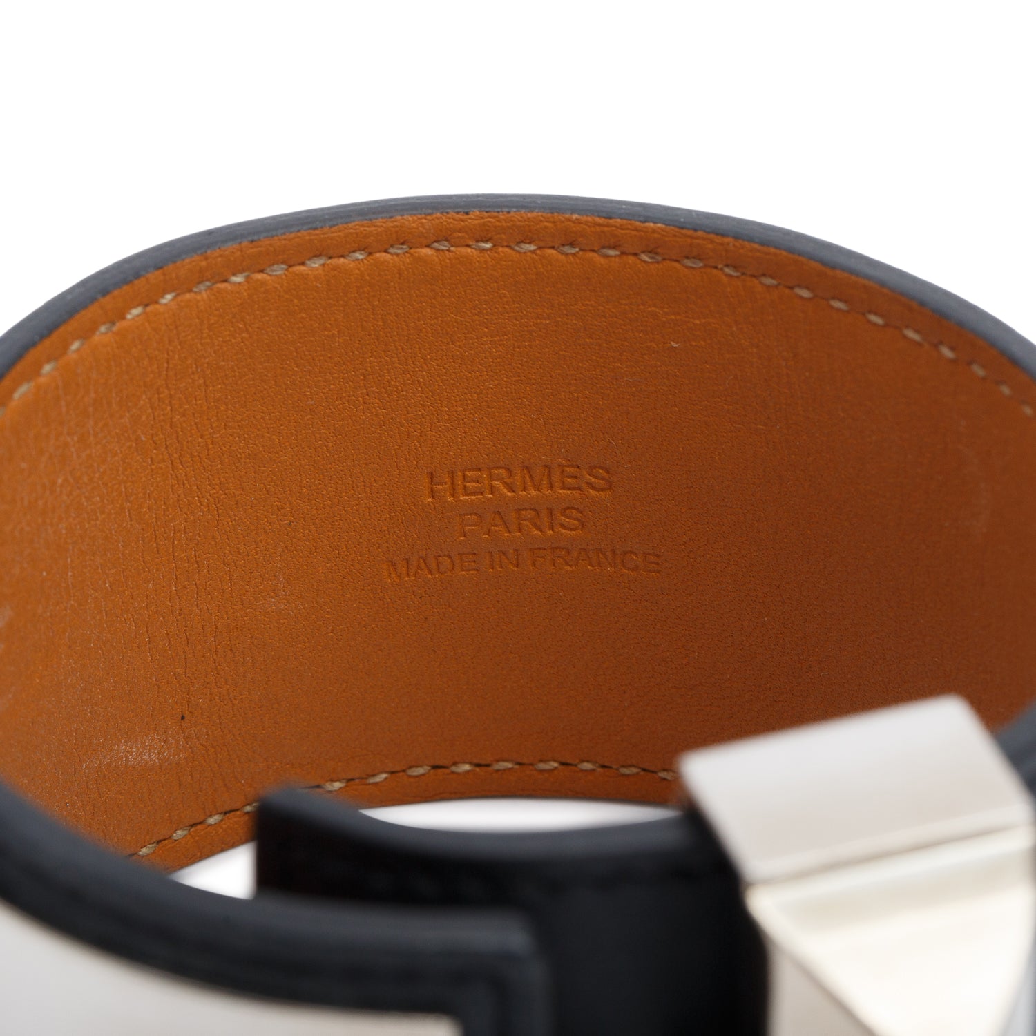 Hermes Palladium-Plated Black Calfskin Leather Collier de Chien Bracelet, Size S
