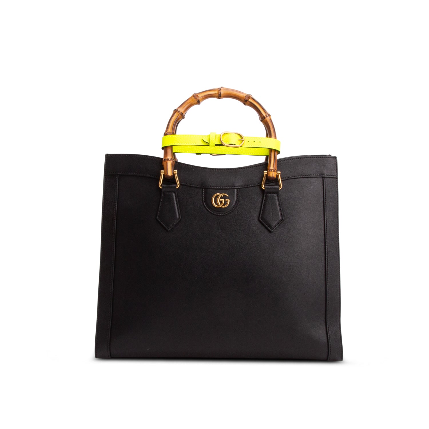 Gucci Black Textured Dollar Calfskin Medium Diana Tote Bag w/ Strap