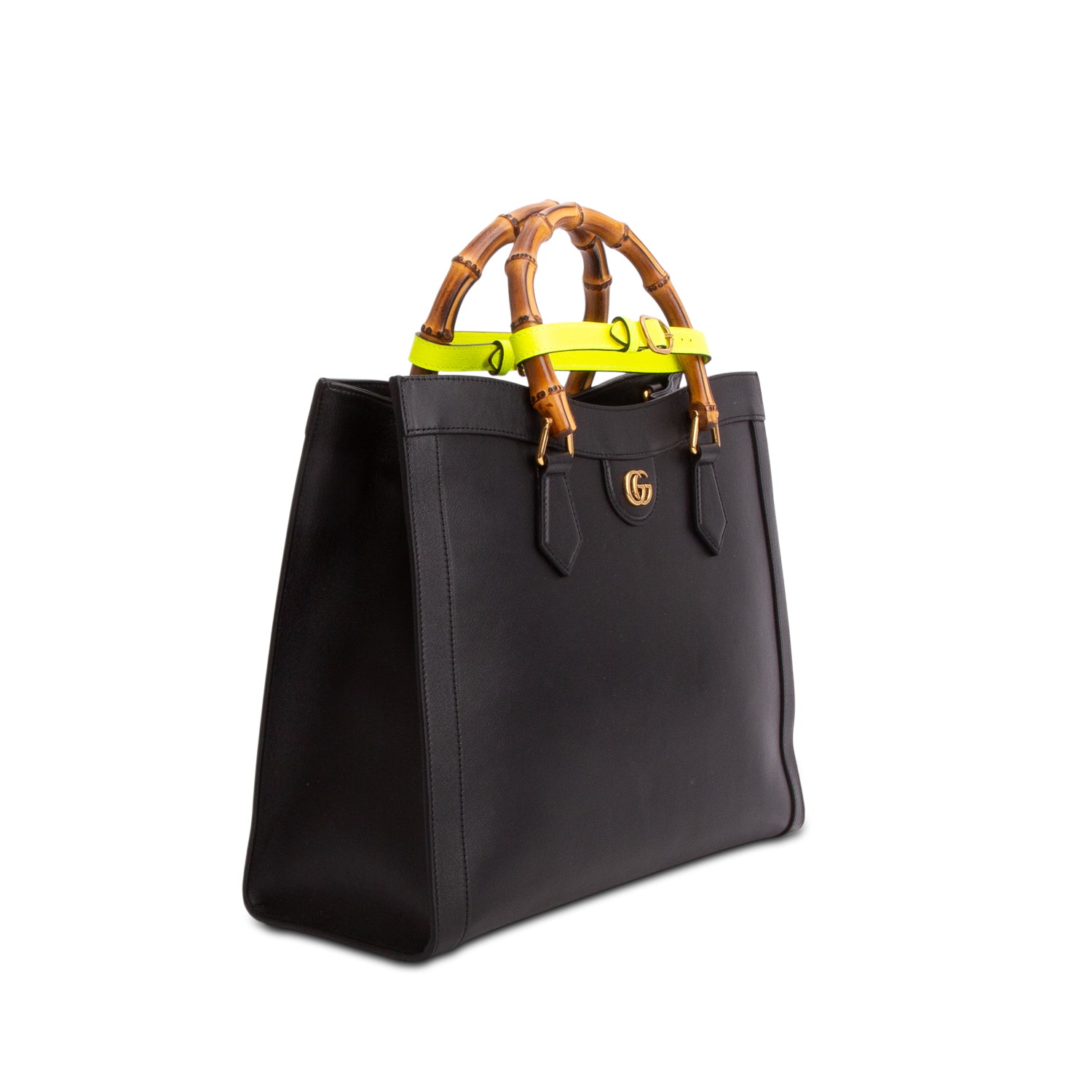 Gucci Black Textured Dollar Calfskin Medium Diana Tote Bag w/ Strap