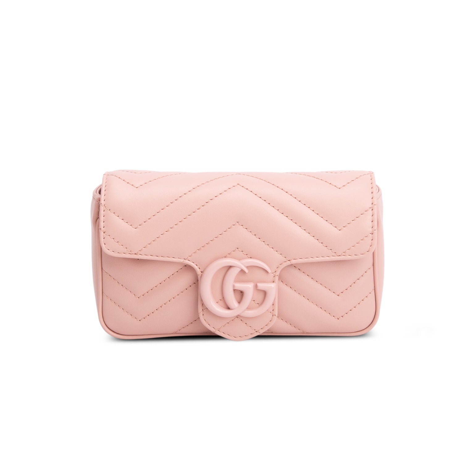 Gucci Pink Calfskin Matelasse Monochrome GG Marmont Chain Belt Bag w/ Box