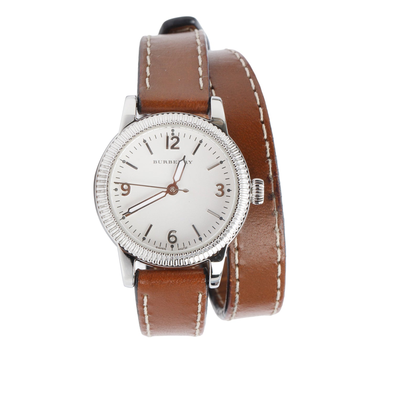Burberry Stainless Steel BU7848 30 MM Utilitarian Double Wrap Quartz Watch White Dial w/ Box