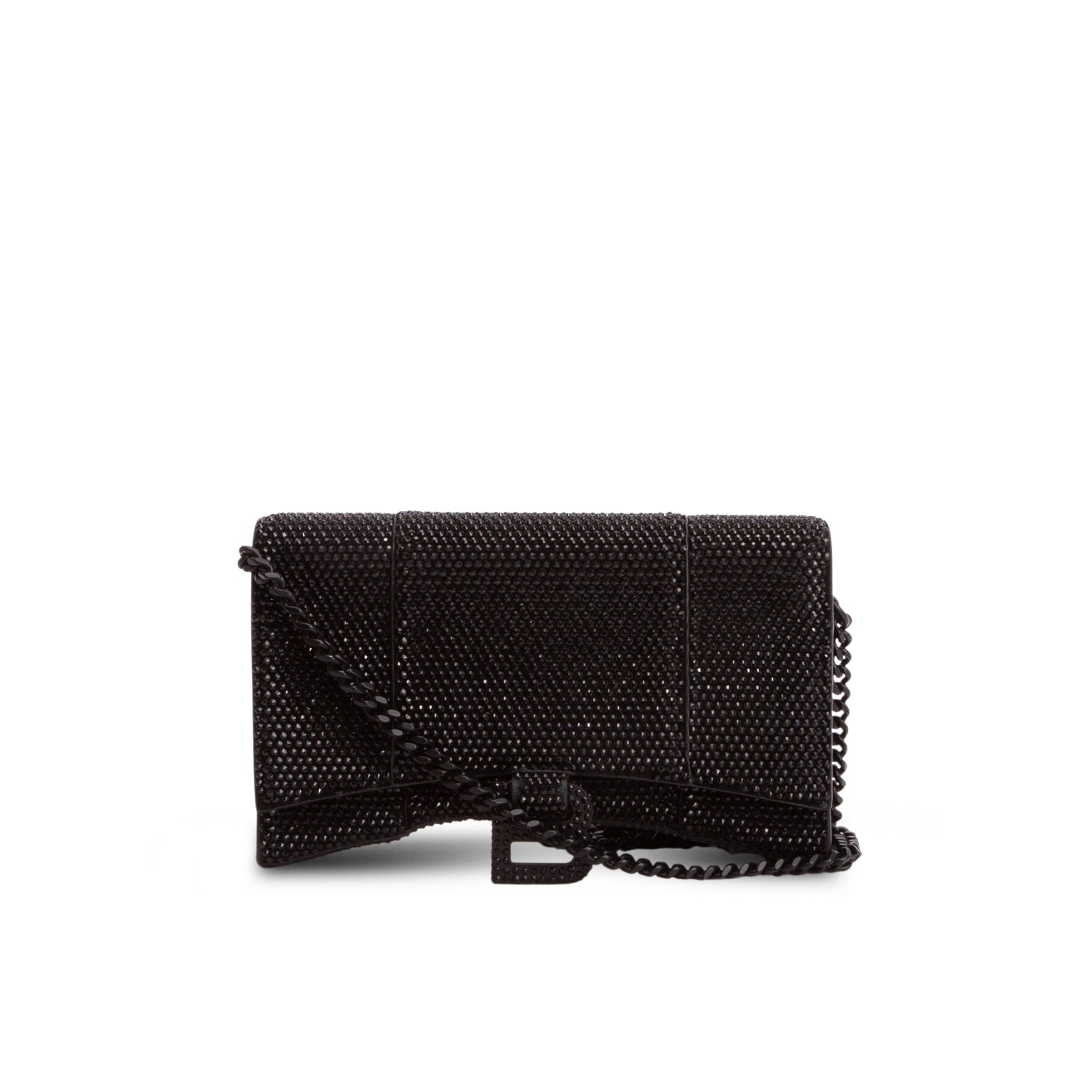 Balenciaga Black Rhinestone Hourglass Wallet on Chain