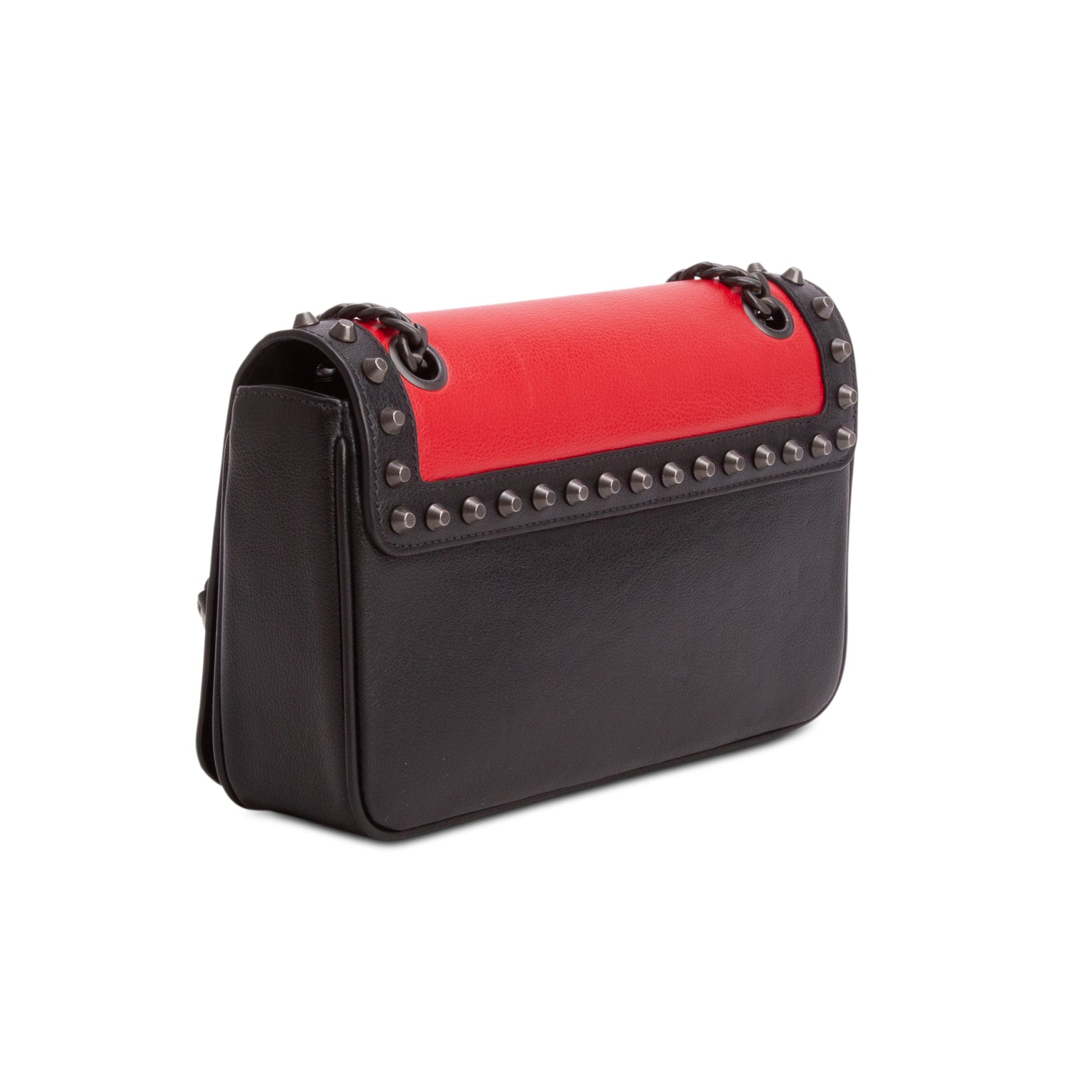 Prada Red/Black Glace Calf Leather Studded Camera Crossbody Bag