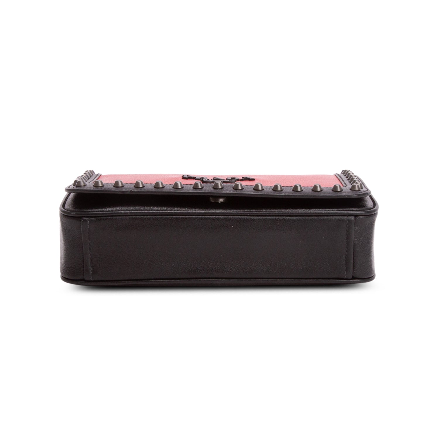 Prada Red/Black Glace Calf Leather Studded Camera Crossbody Bag