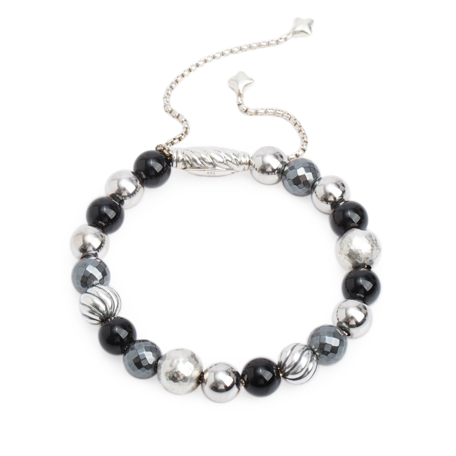 David Yurman Sterling Silver Black Onyx & Hematite Element Bead Bracelet