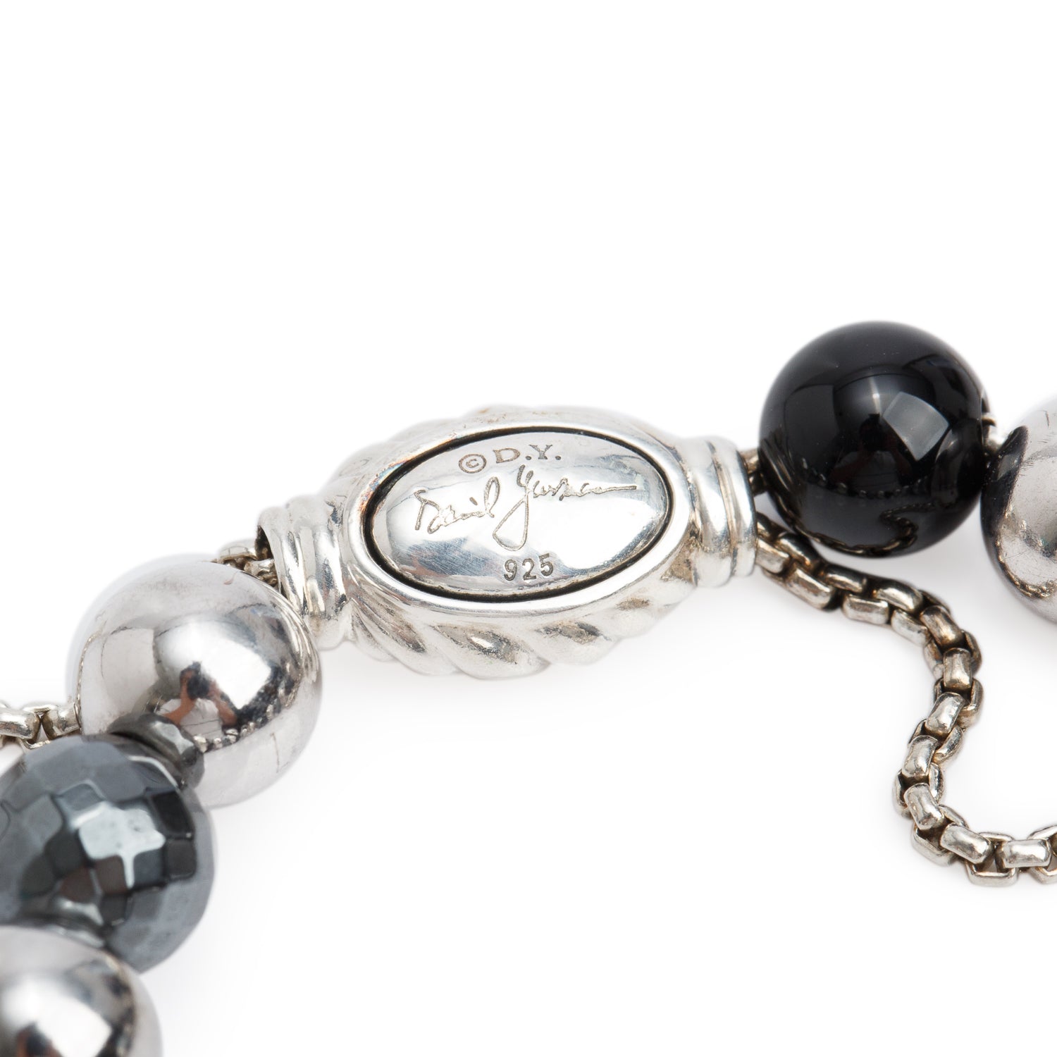 David Yurman Sterling Silver Black Onyx & Hematite Element Bead Bracelet