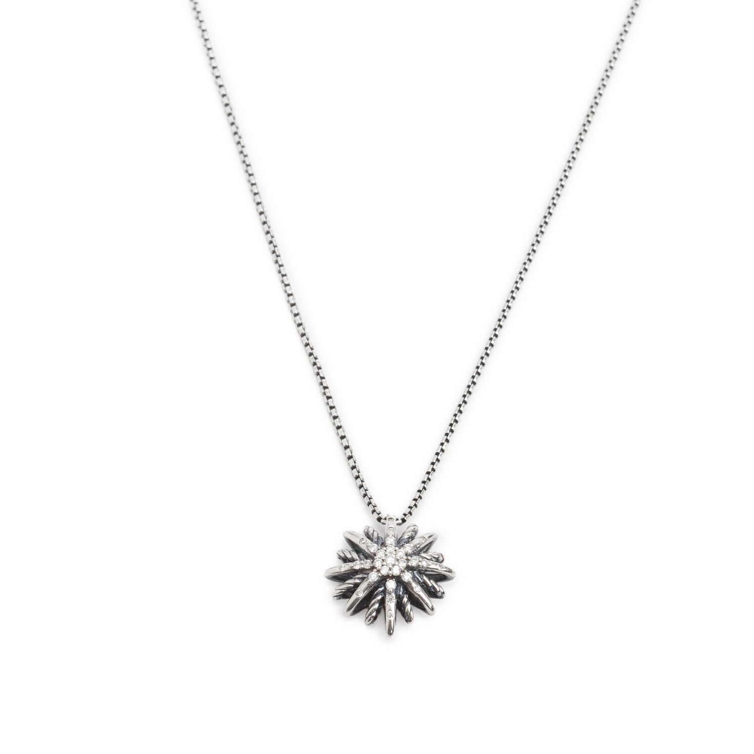 David Yurman Sterling Silver Diamond Starburst Pendant Necklace