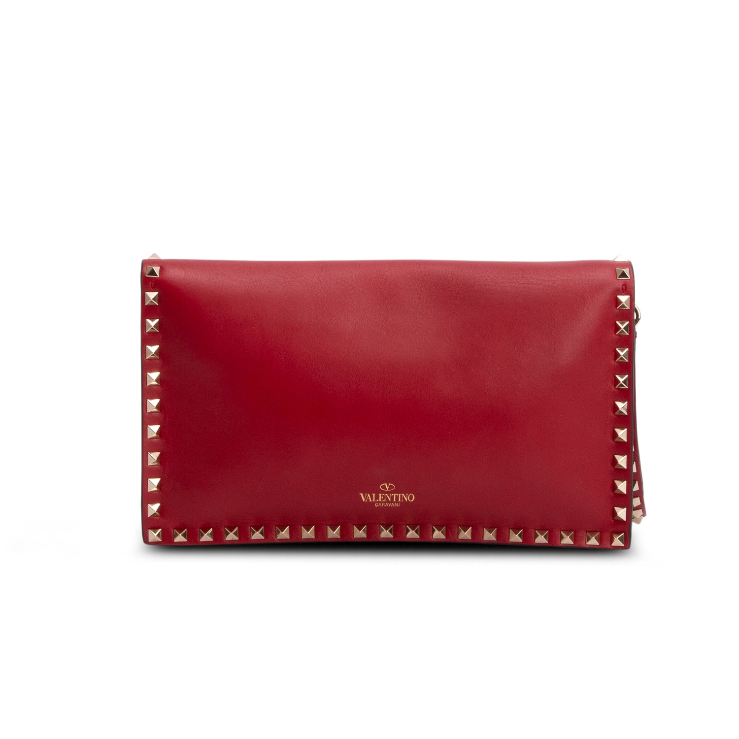 Valentino Red Nappa Rockstud Wristlet Clutch